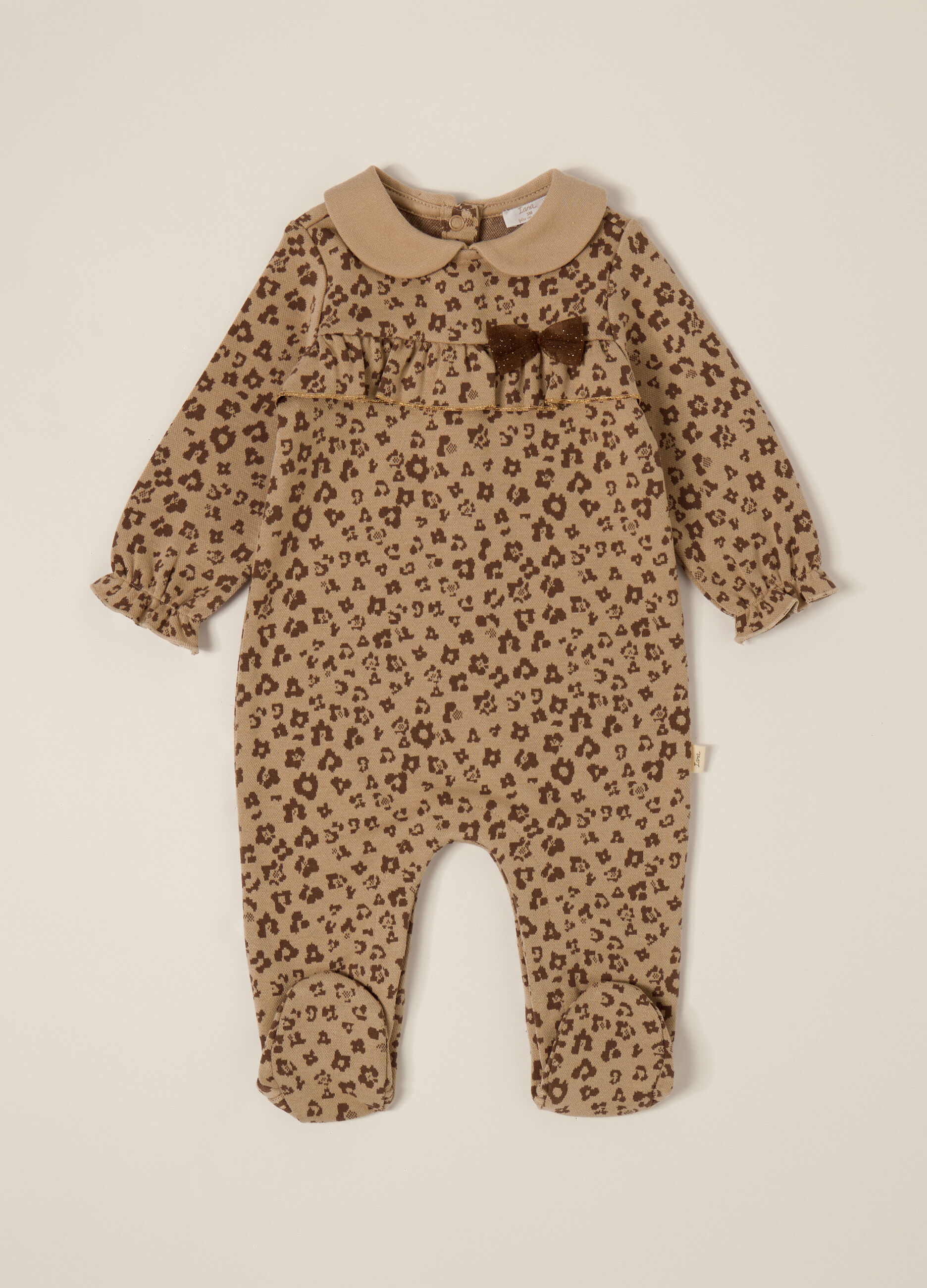 Beige Leopard Print Baby Girl Playsuit