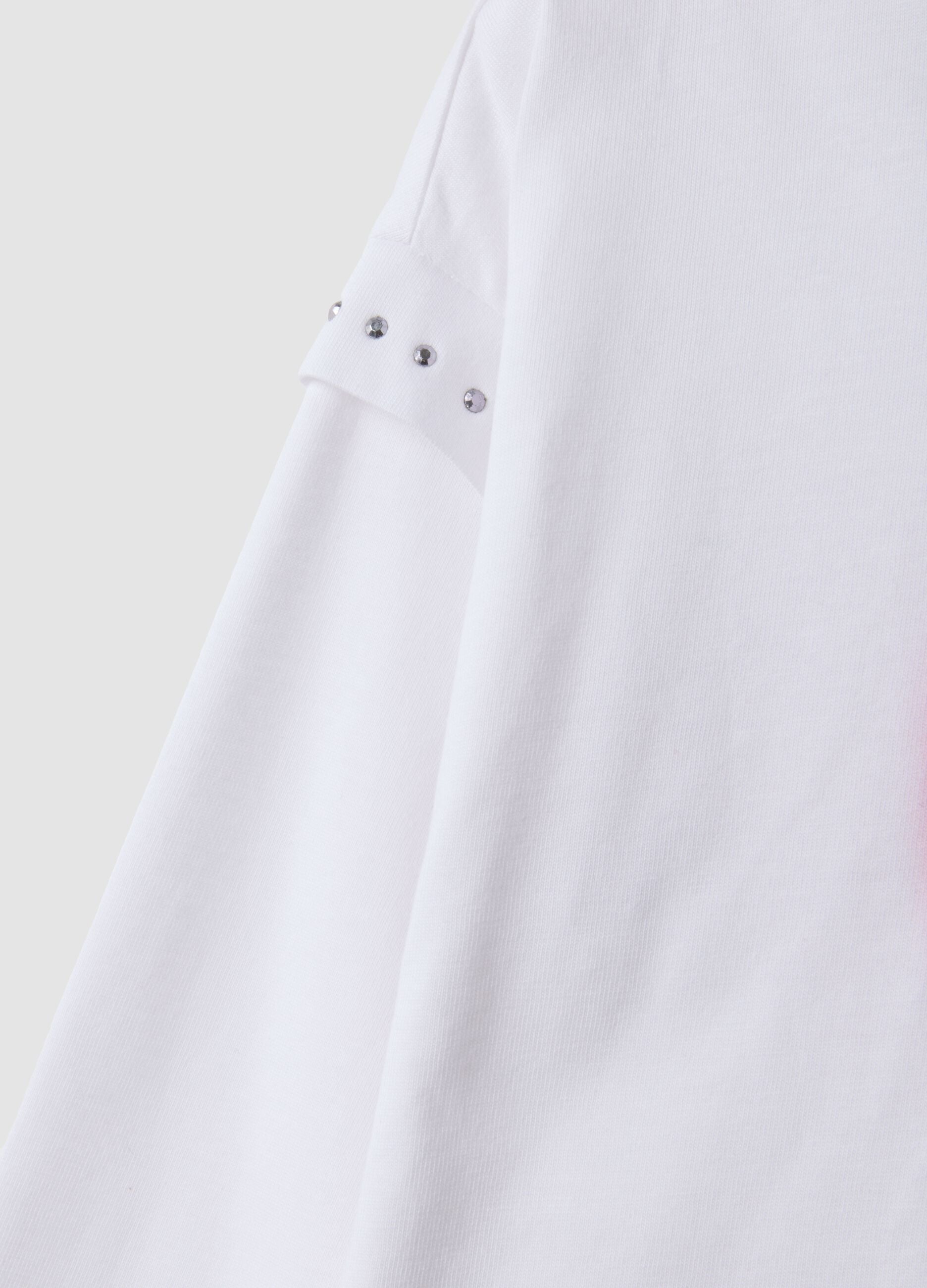 White pure cotton crew-neck T-shirt with heart print for girls