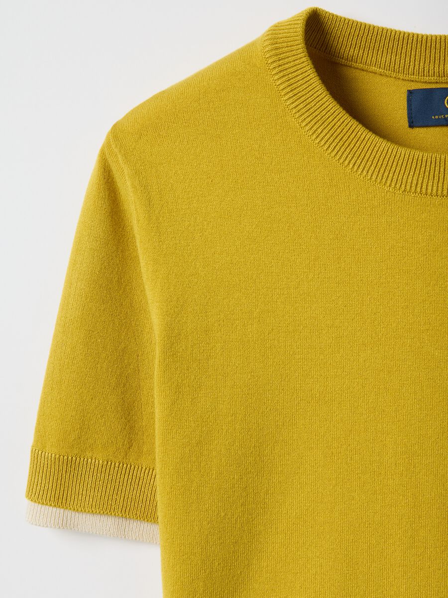 Yellow viscose blend crew neck sweater regular fit_5