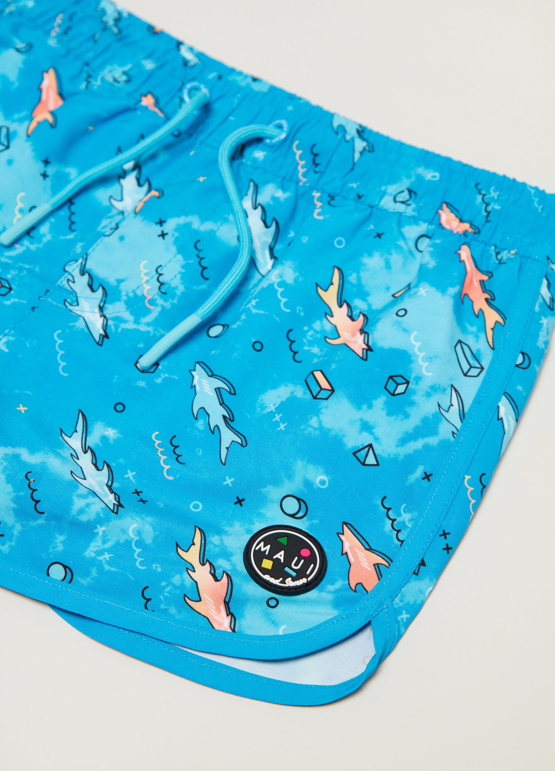 Maui and Sons swimming trunks with sharks print