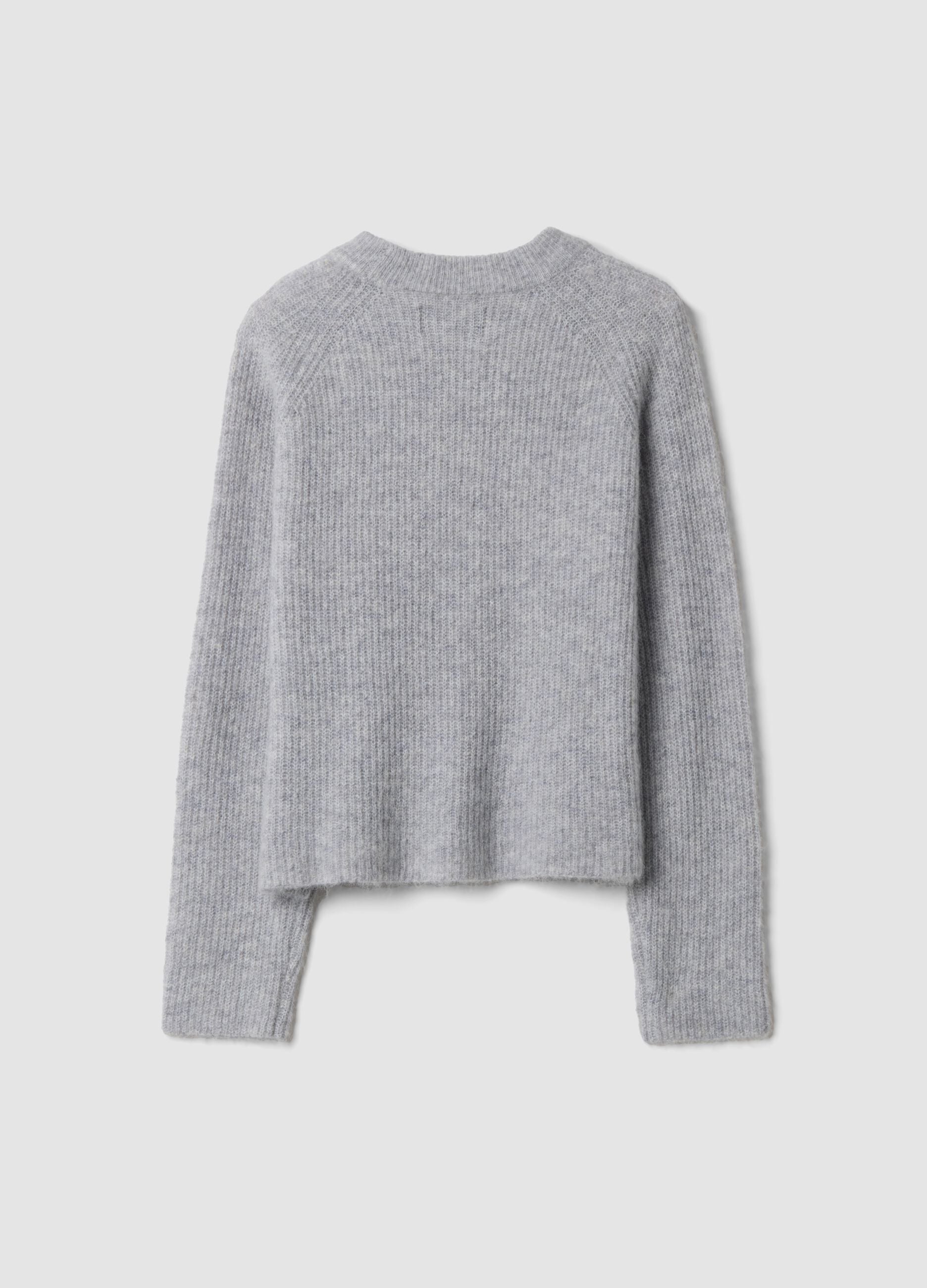 Maglia grigia in lana e alpaca elasticizzato girocollo