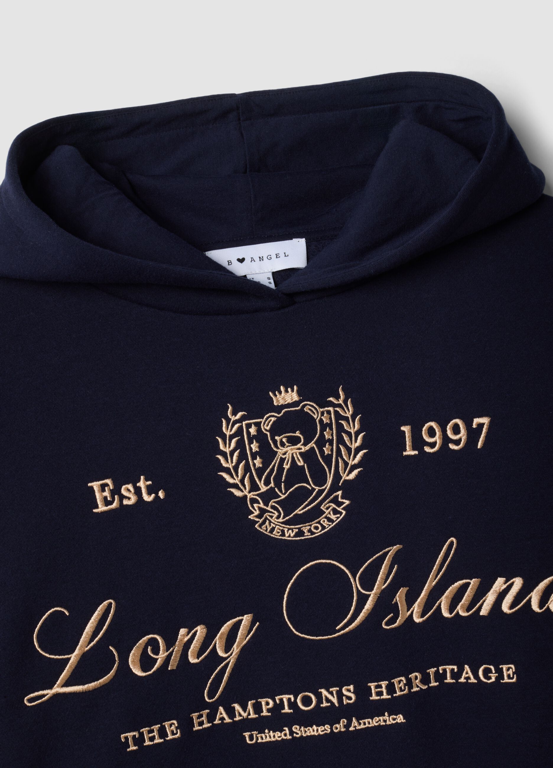 Felpa blu in misto cotone con cappuccio e finta camicia
