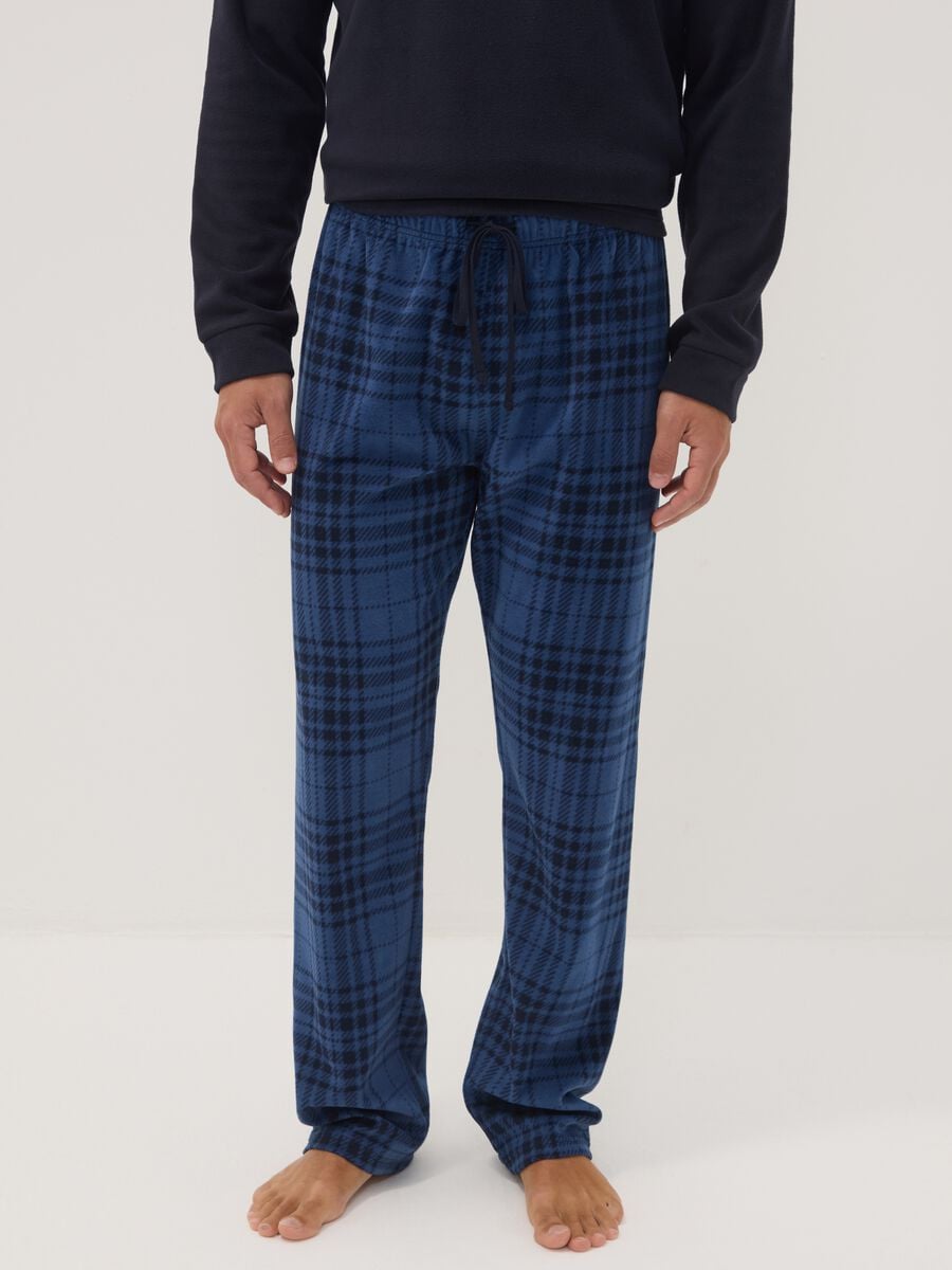 Pigiama blu navy con girocollo e pantaloni a quadri regular fit_2