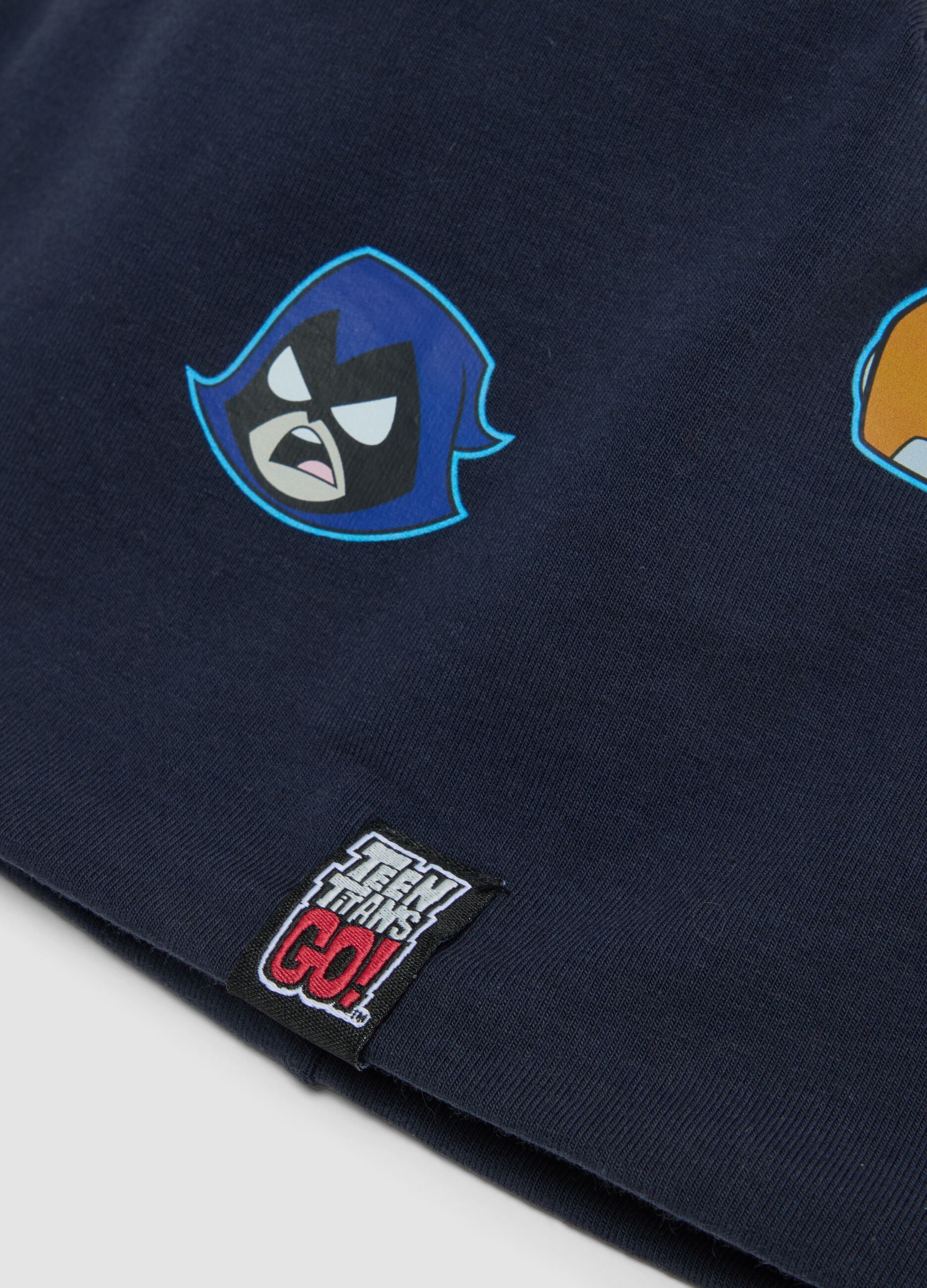 Gorro azul em algod&atilde;o el&aacute;stico com estampado Teen Titans Go para menino