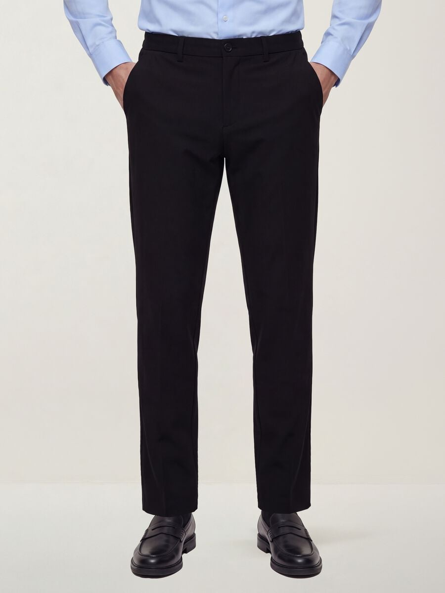 Black slim-fit stretch viscose twill chino trousers_1