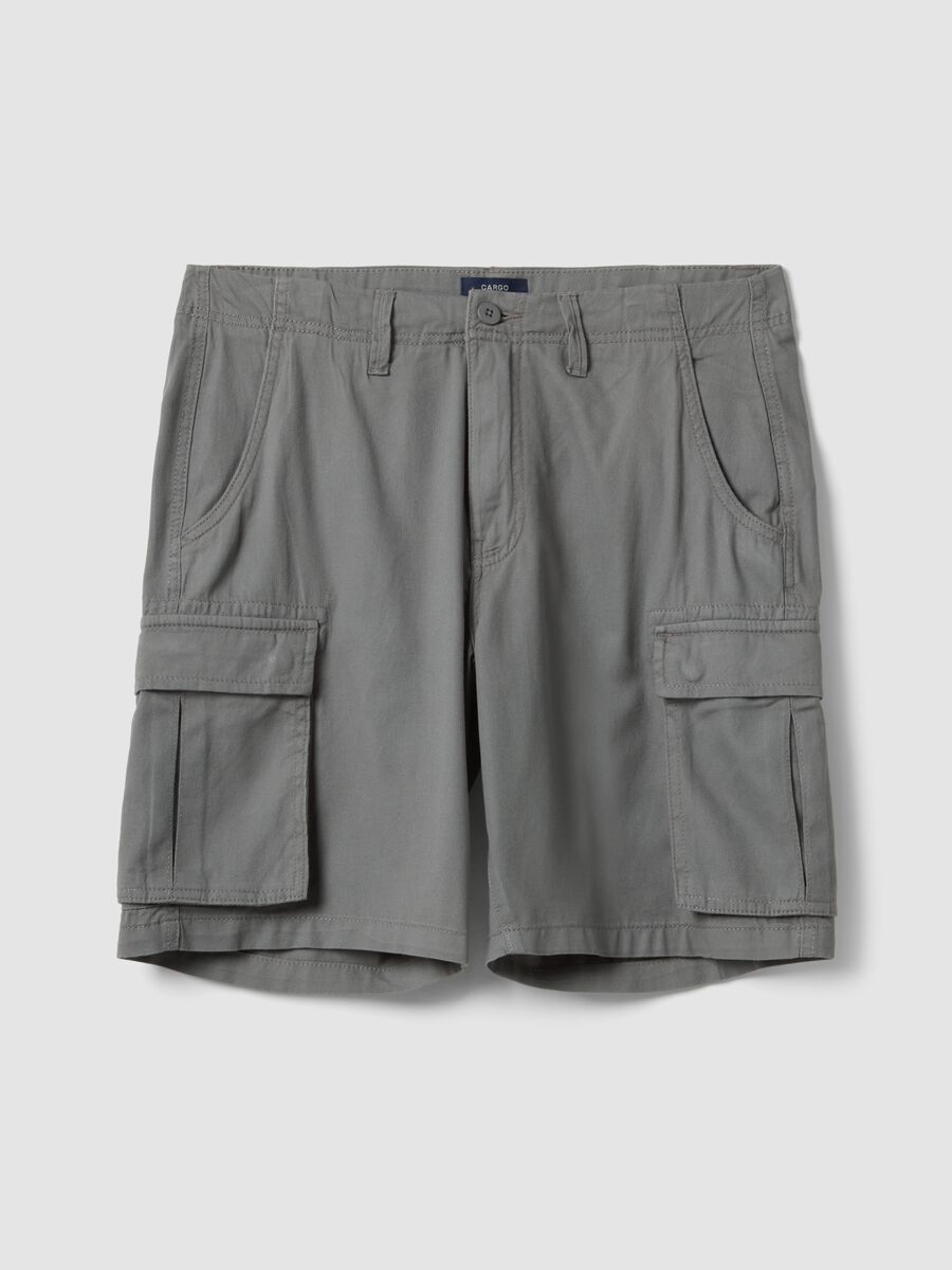Grey pure cotton cargo Bermuda shorts, regular fit_0
