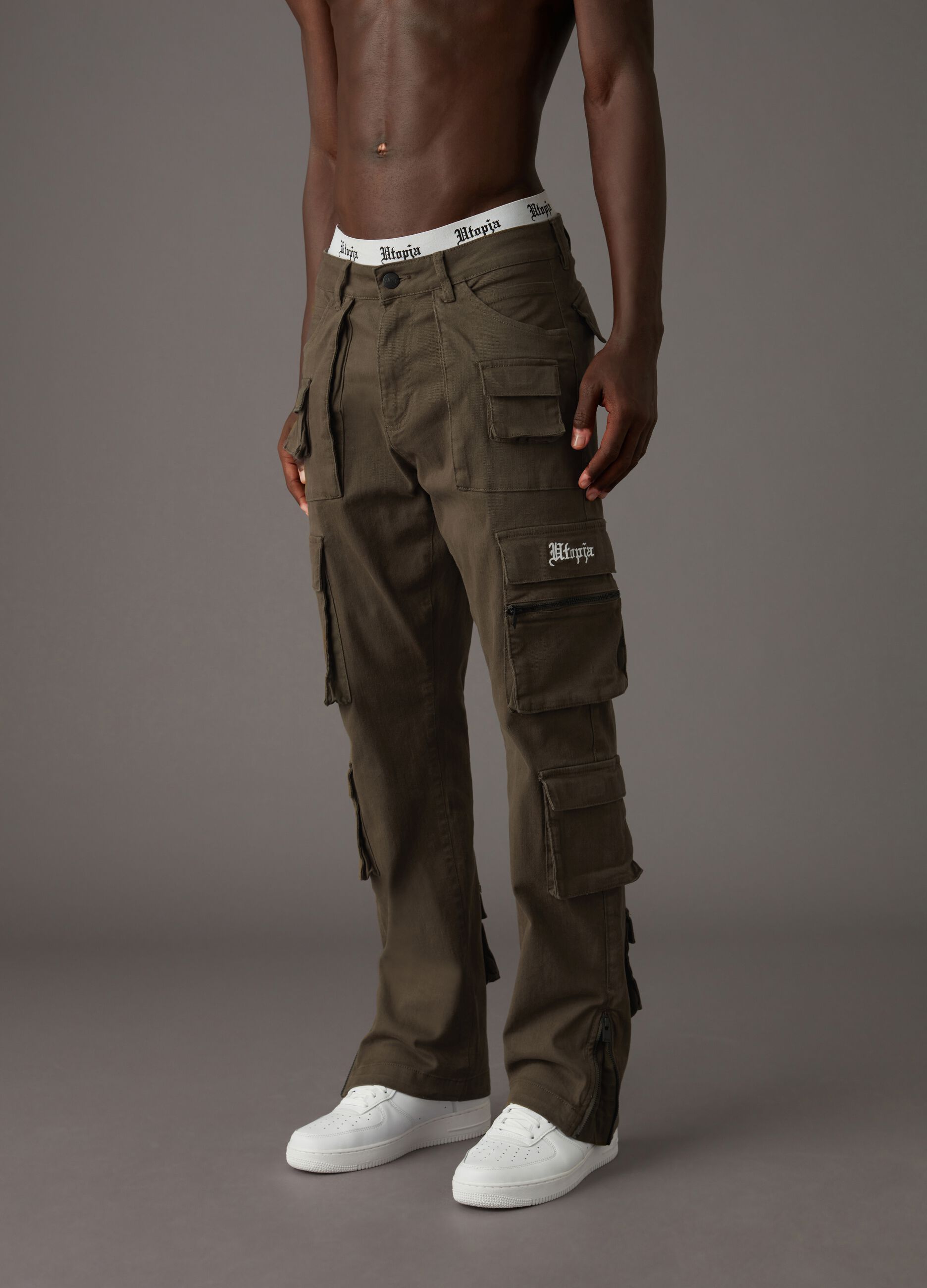 Military Green Multipocket Cargo Trousers_1