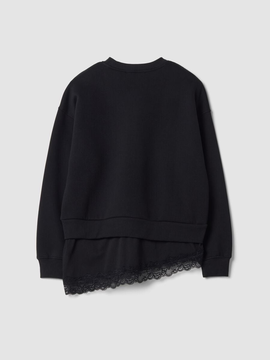 Black cotton-blend crew-neck sweatshirt with lace detail_2