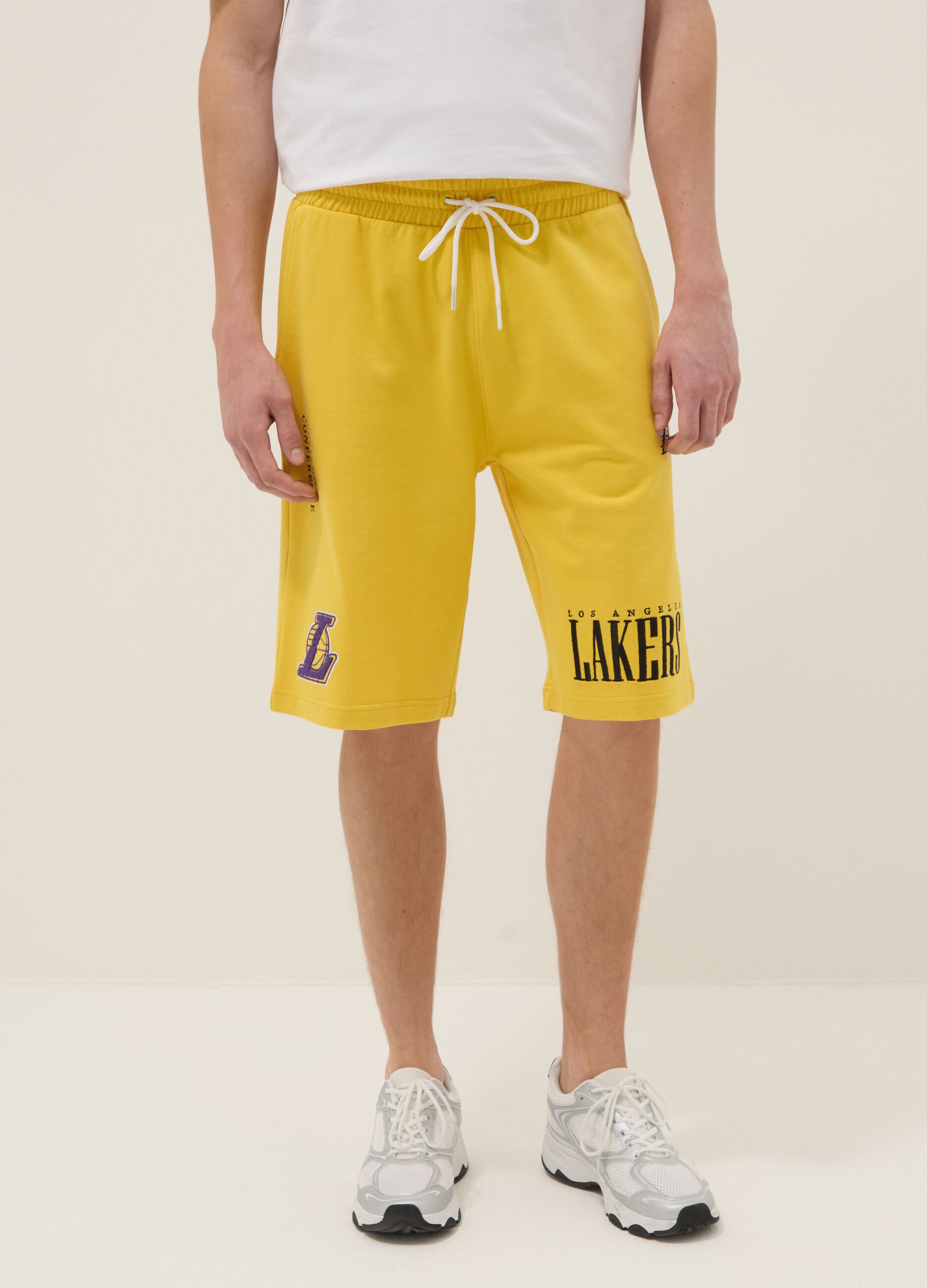 Yellow cotton-blend sports shorts with Lakers logo