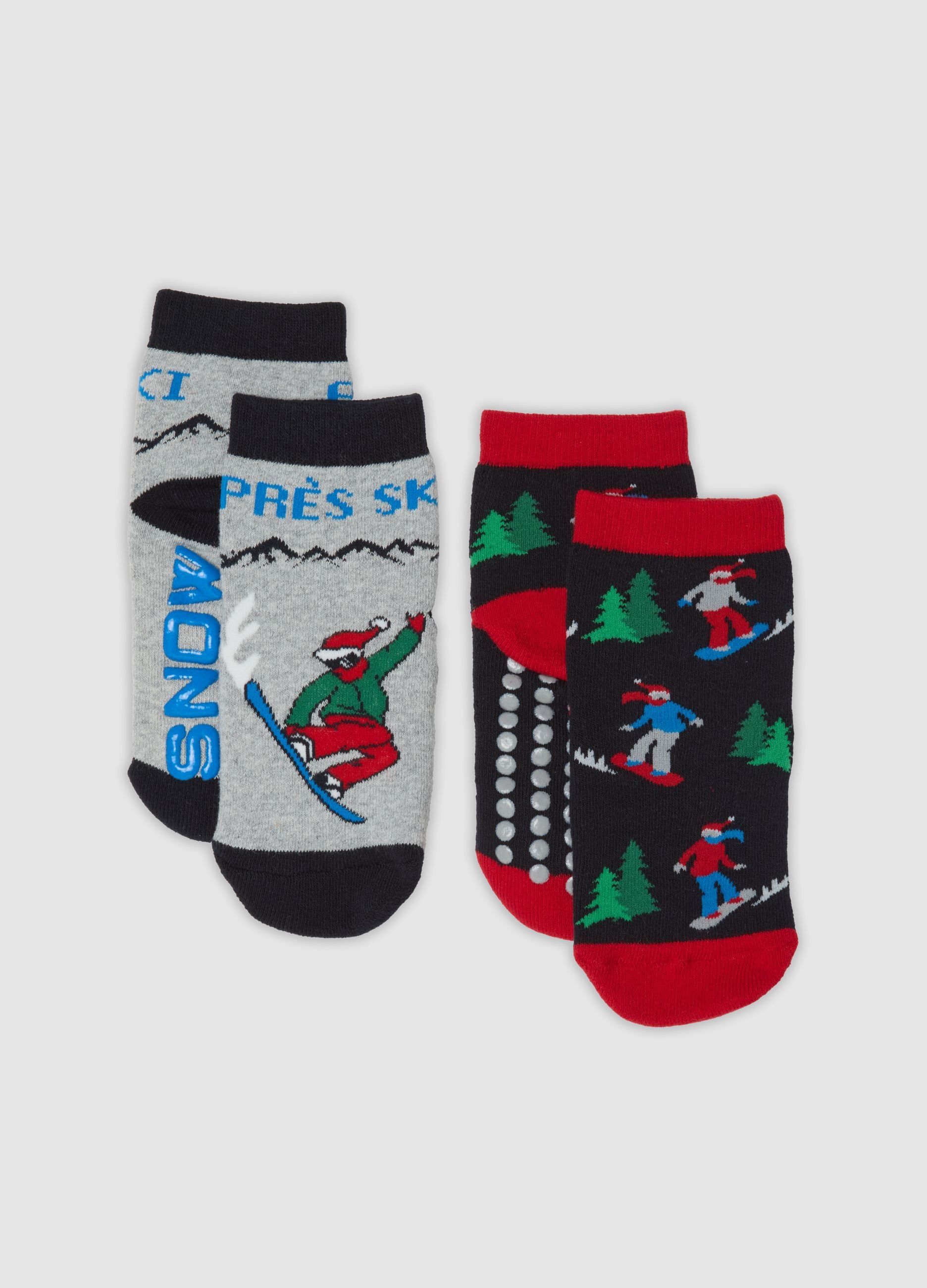 2-pack Christmas-themed non-slip socks in stretch organic cotton