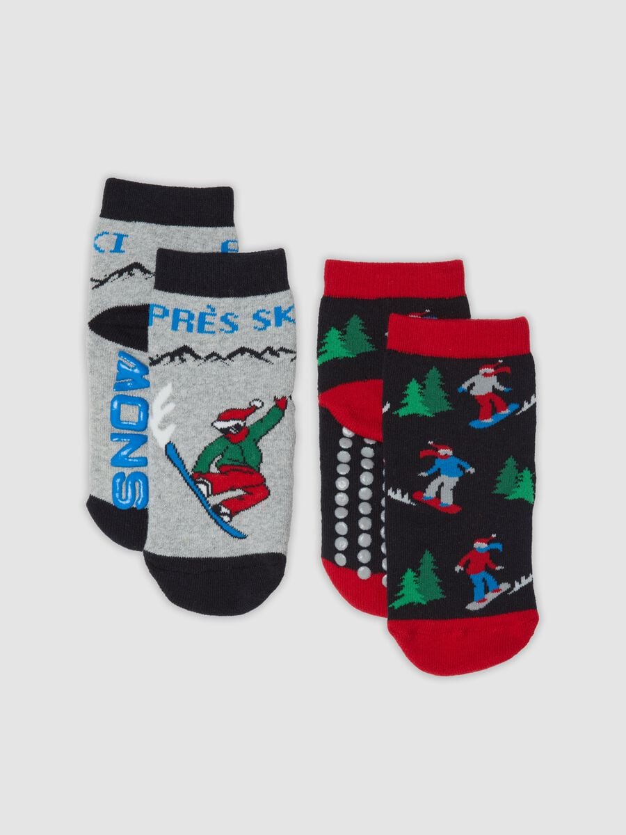 2-pack Christmas-themed non-slip socks in stretch organic cotton_0