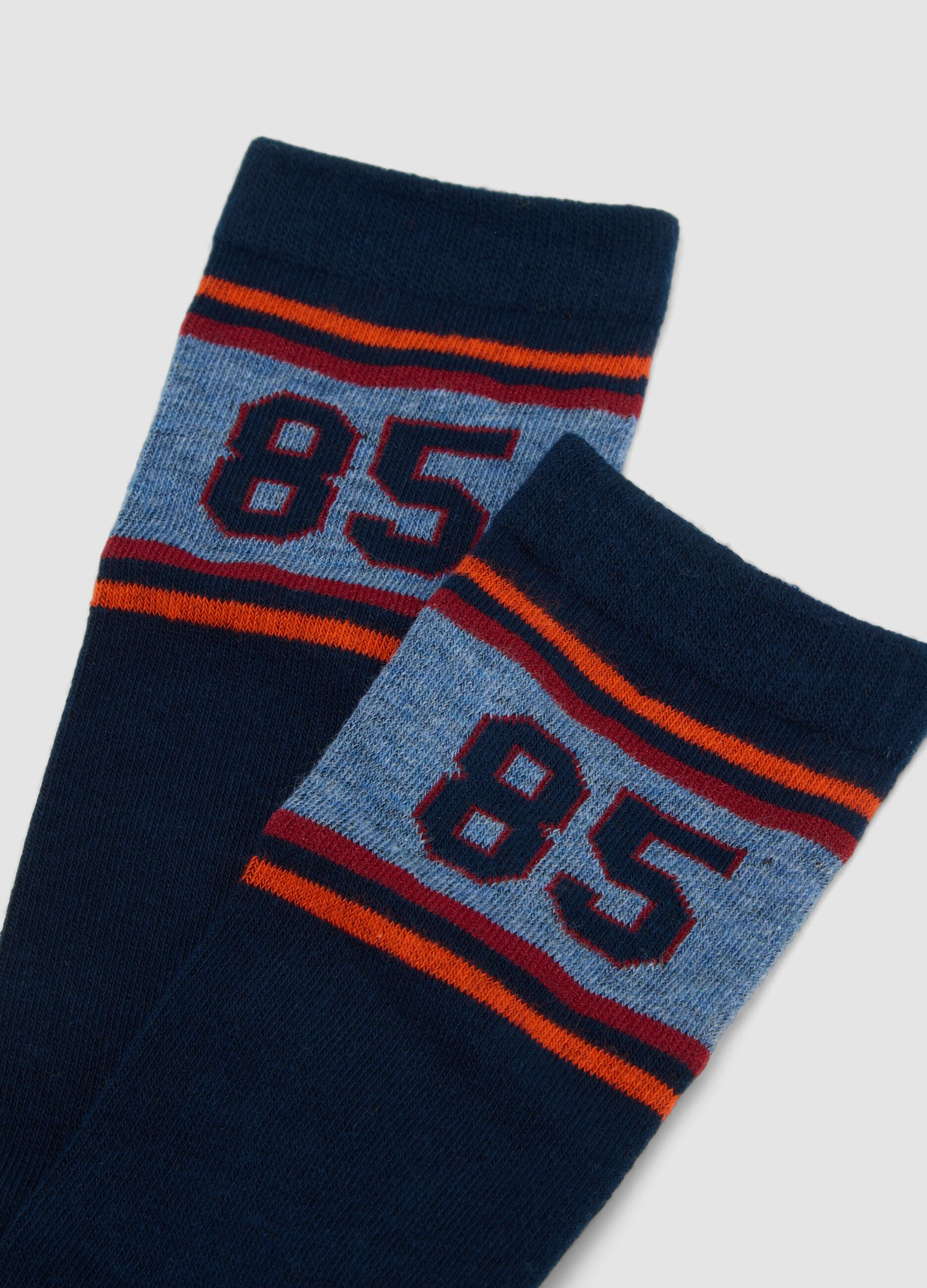2er-Pack lange blaue Socken aus elastischer Bio-Baumwolle mit Muster