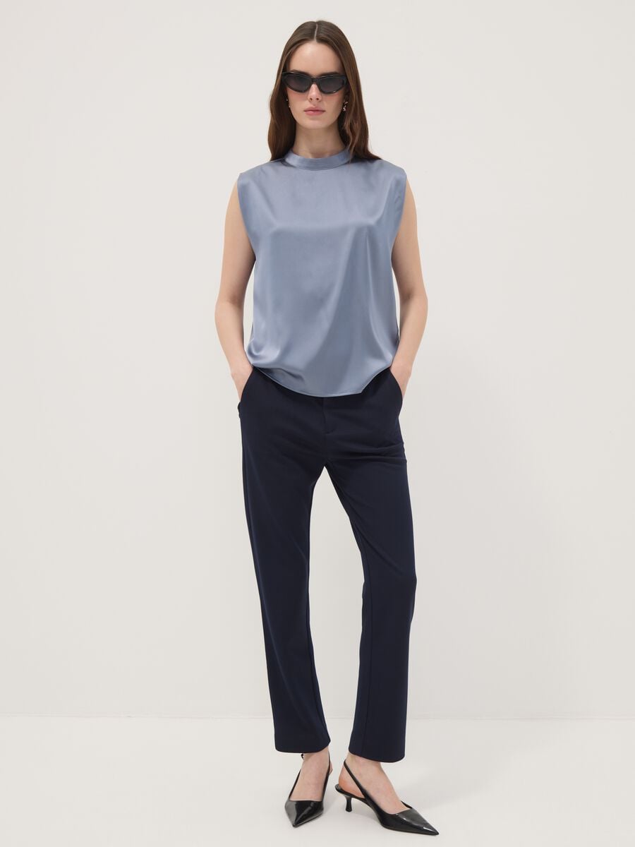 Blue stretch viscose trousers_0