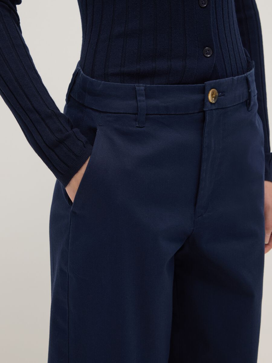 Blue Stretch Cotton Regular Fit Chino Trousers_3