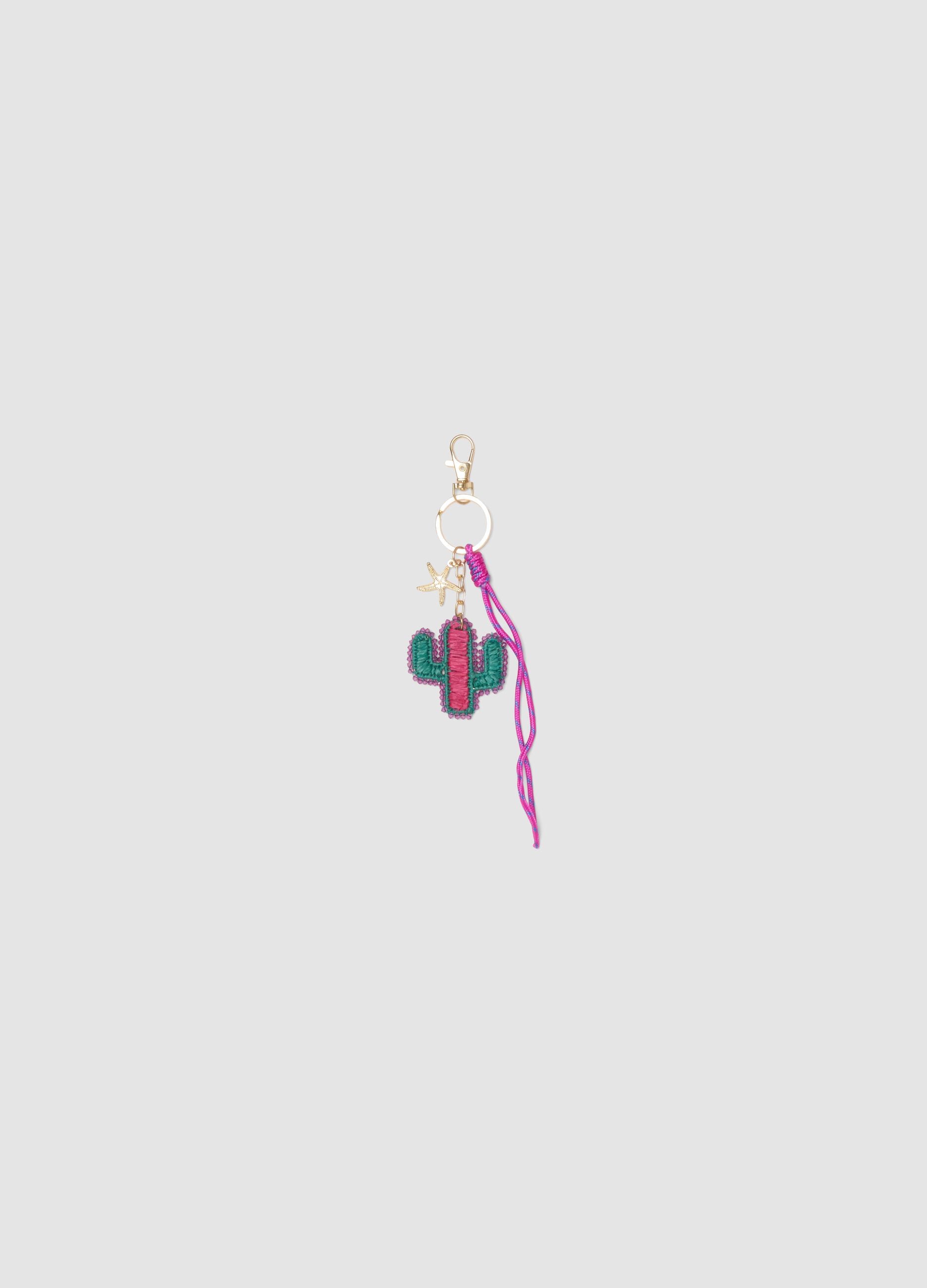 Pink pure cotton keyring with cactus charm