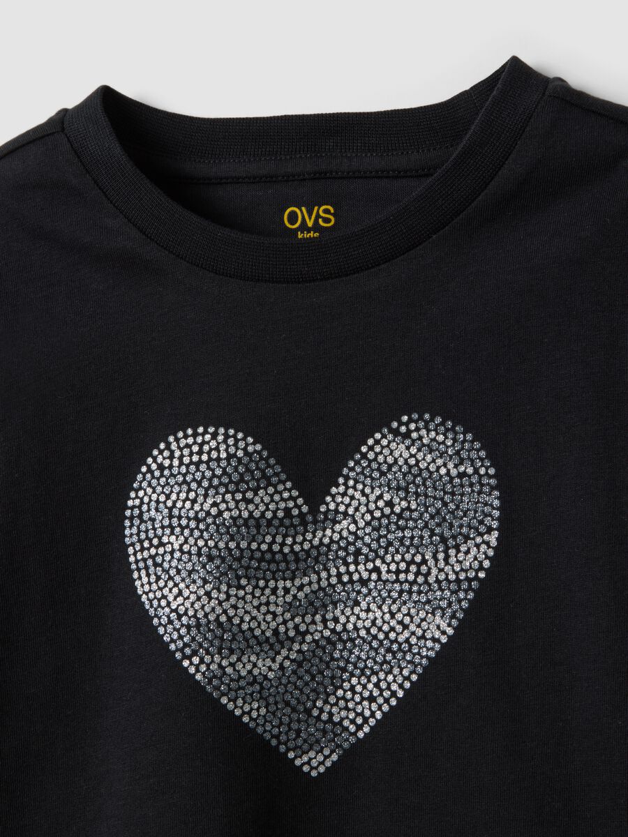 Girls&rsquo; black organic cotton T-shirt with heart print_3