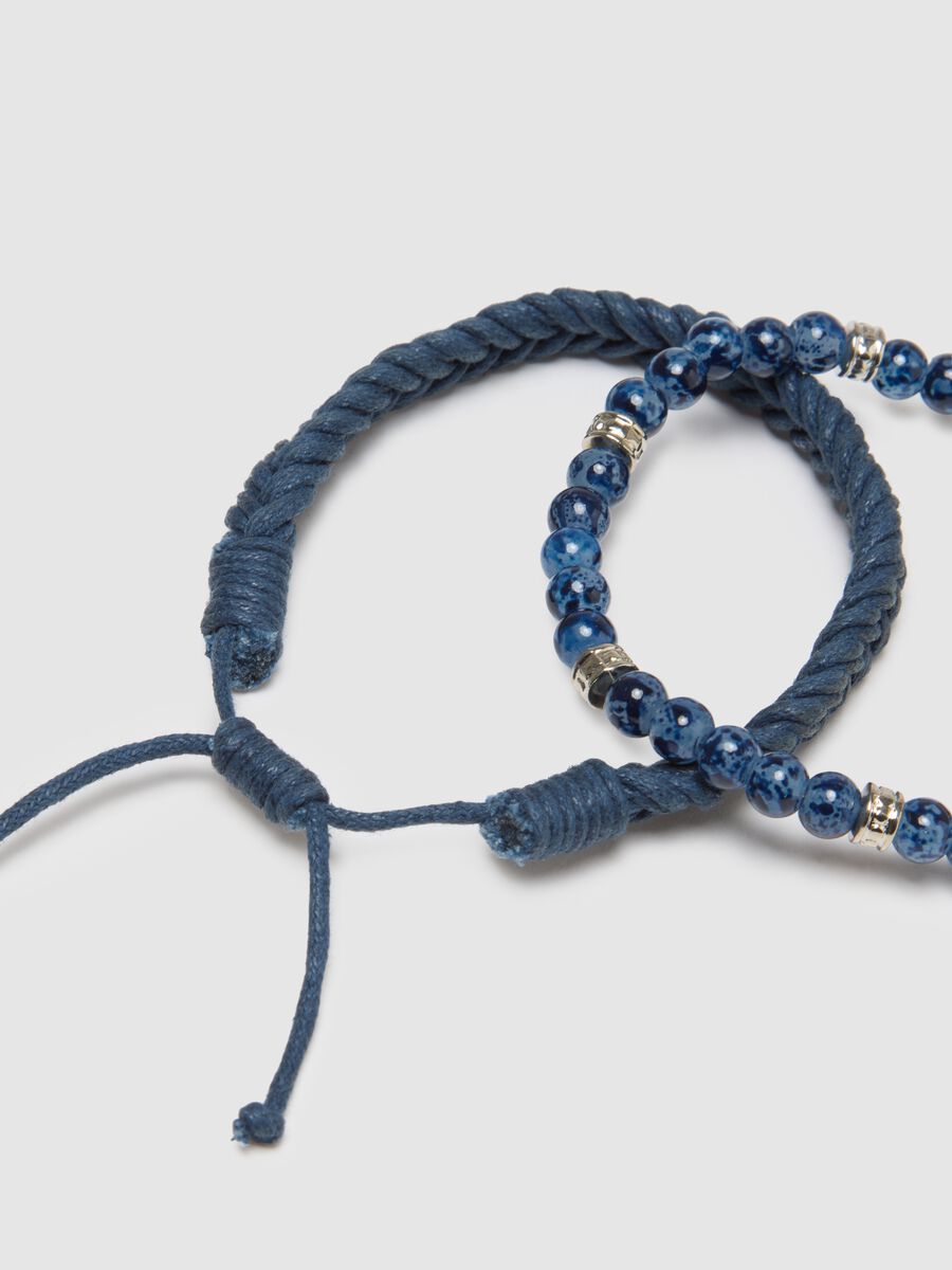 Blue bracelet twin pack with glass beads and woven design_1