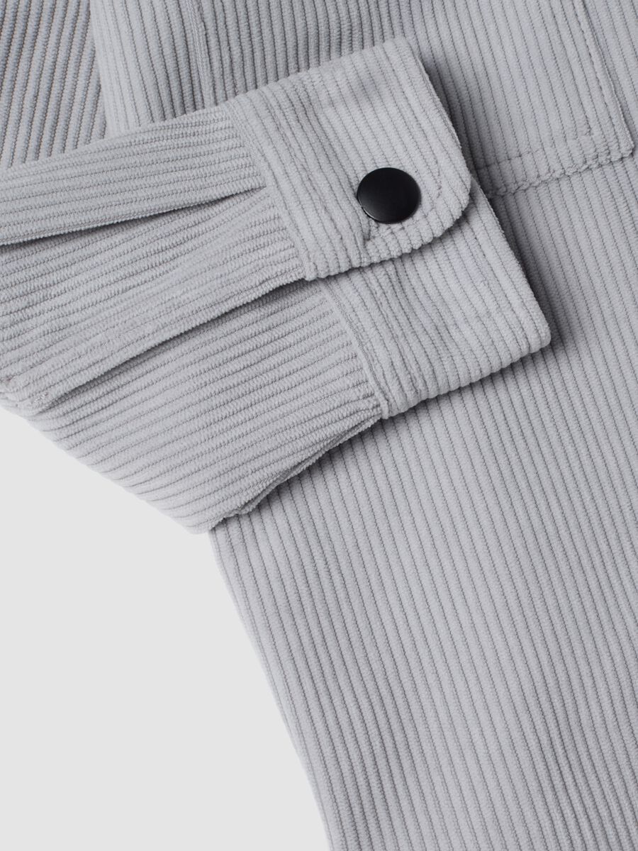 Camicia grigia a coste con zip e colletto classico over fit_3