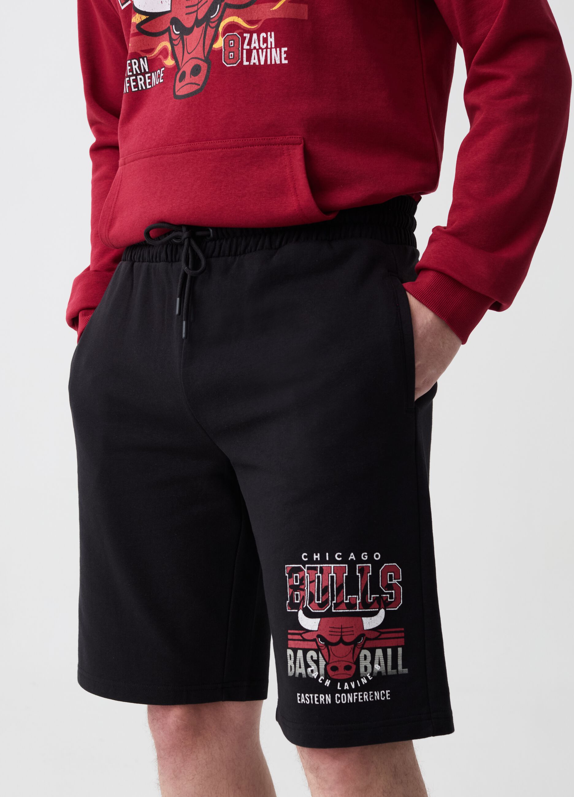 Bermuda shorts in fleece with NBA Chicago Bulls print