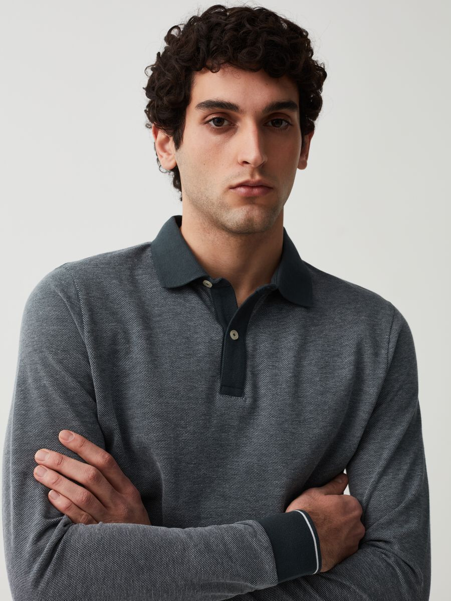Long-sleeved polo shirt with jacquard weave_1