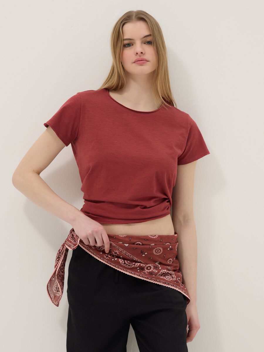 Rotes Kurzarm-T-Shirt aus reiner Baumwolle, Regular Fit_2