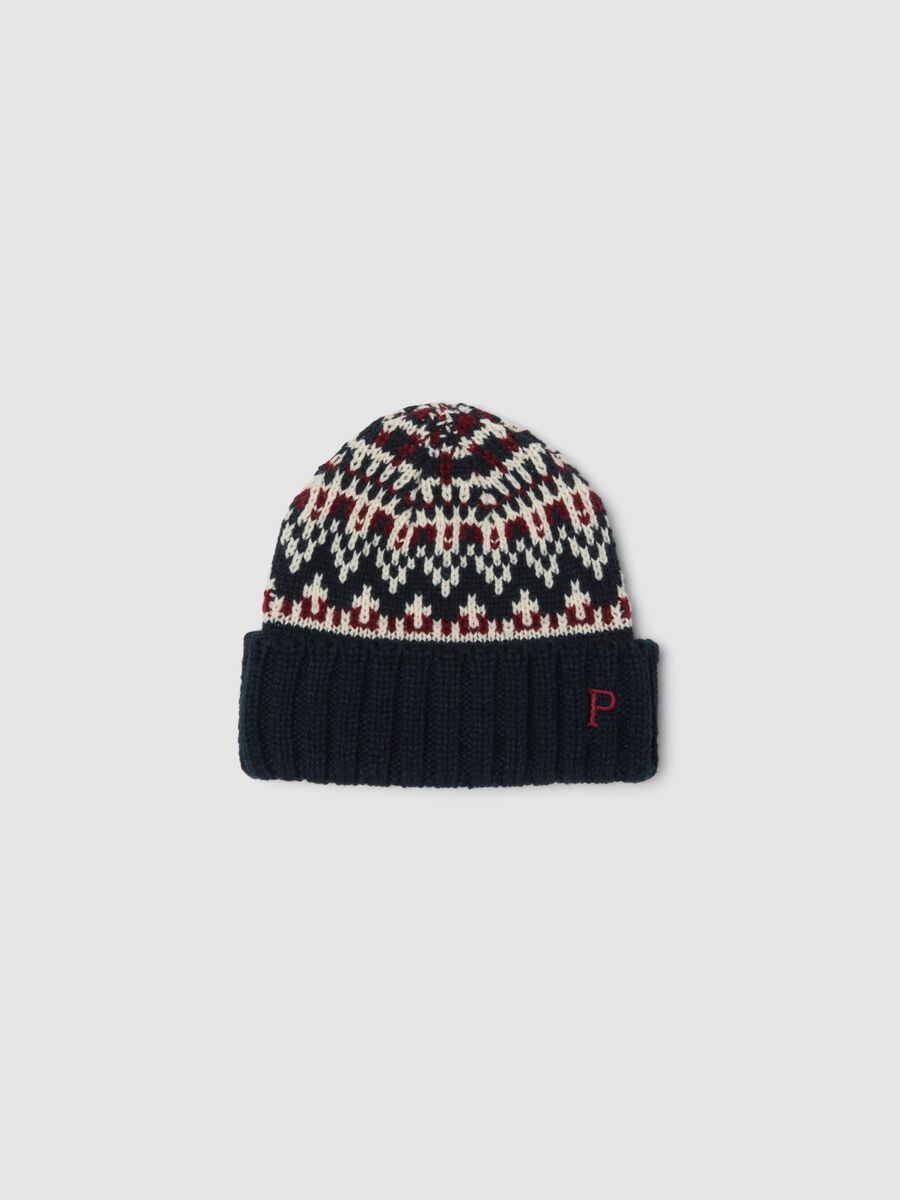 Beanie jacquard con risvolto a costine_0