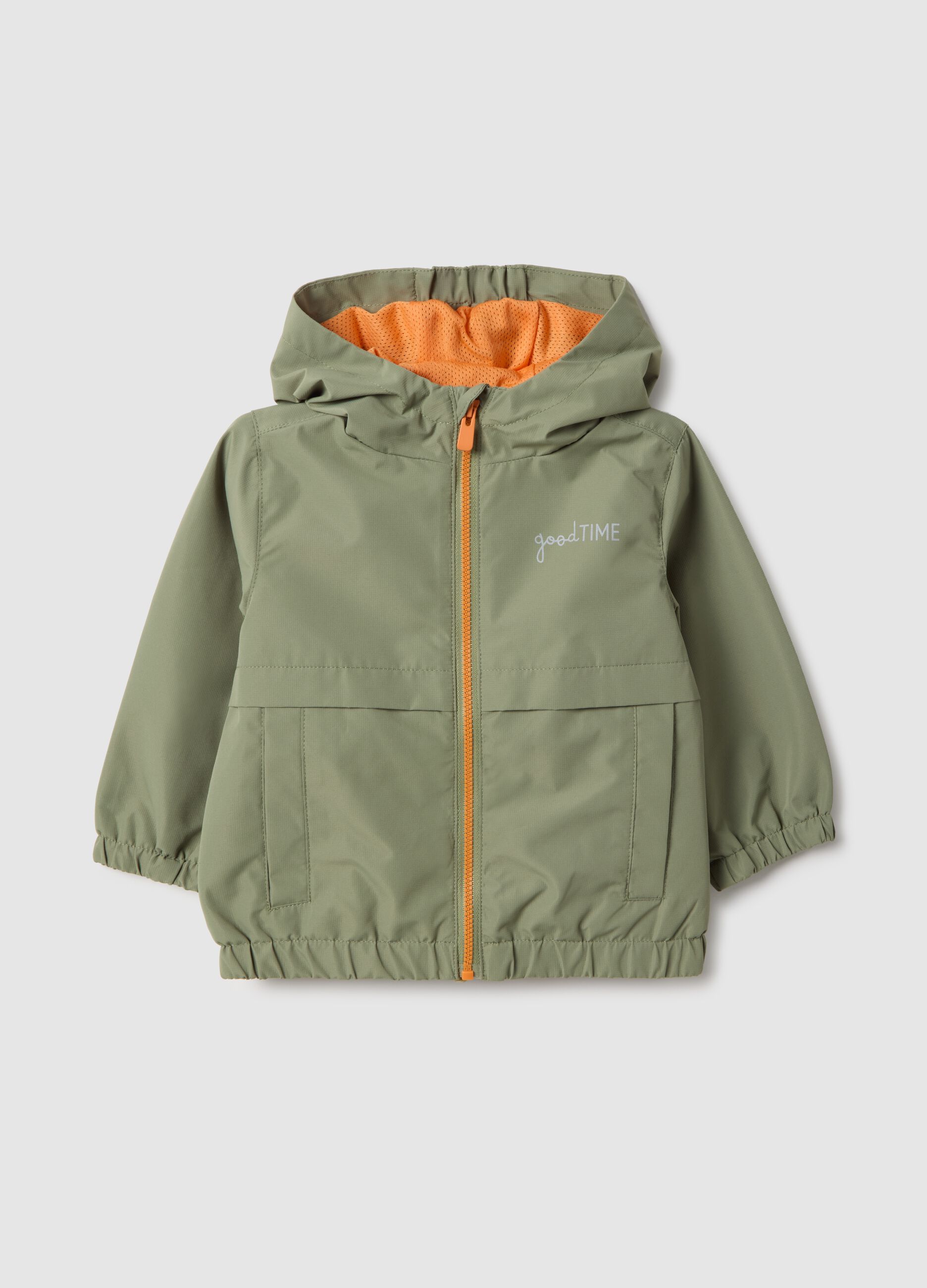 Green children's regular fit jacket with full zip and hood