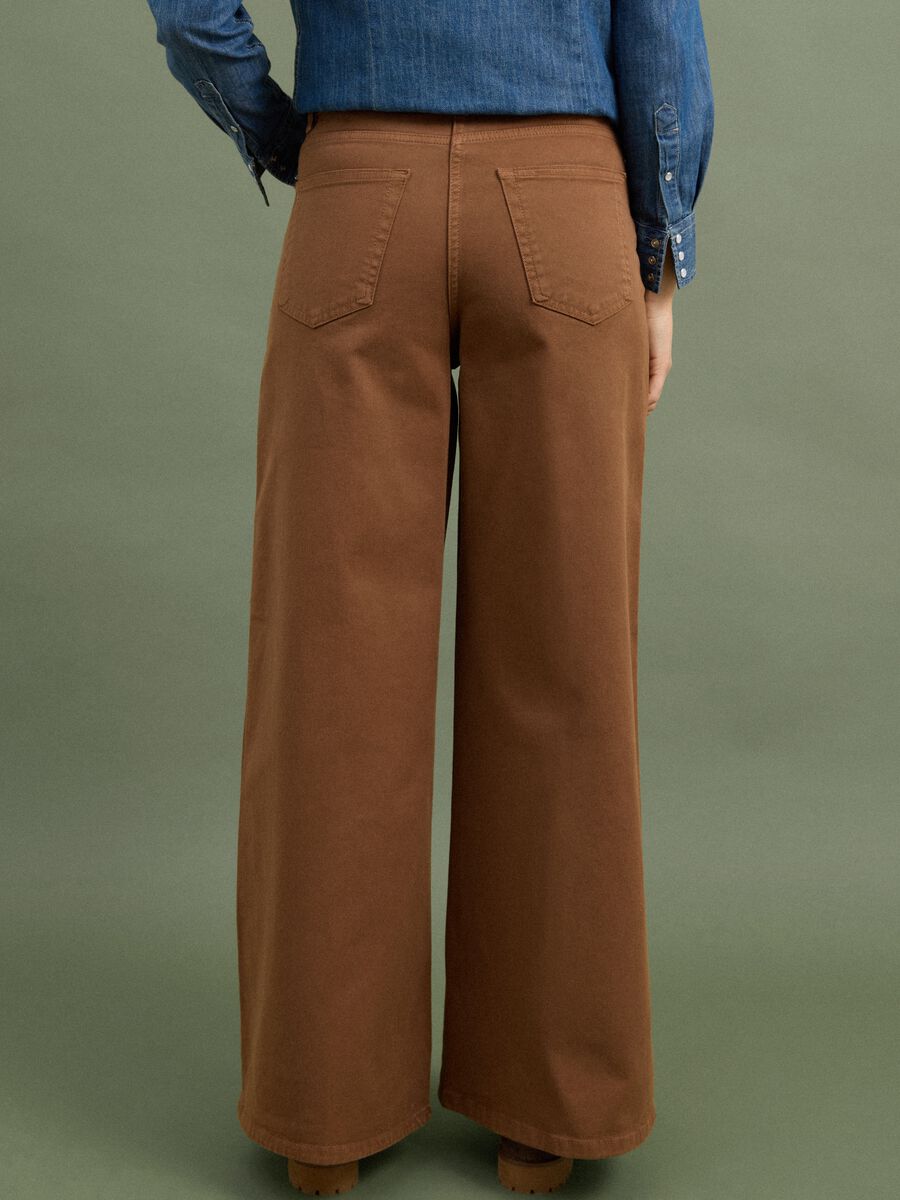 Brown wide-leg stretch cotton trousers_2