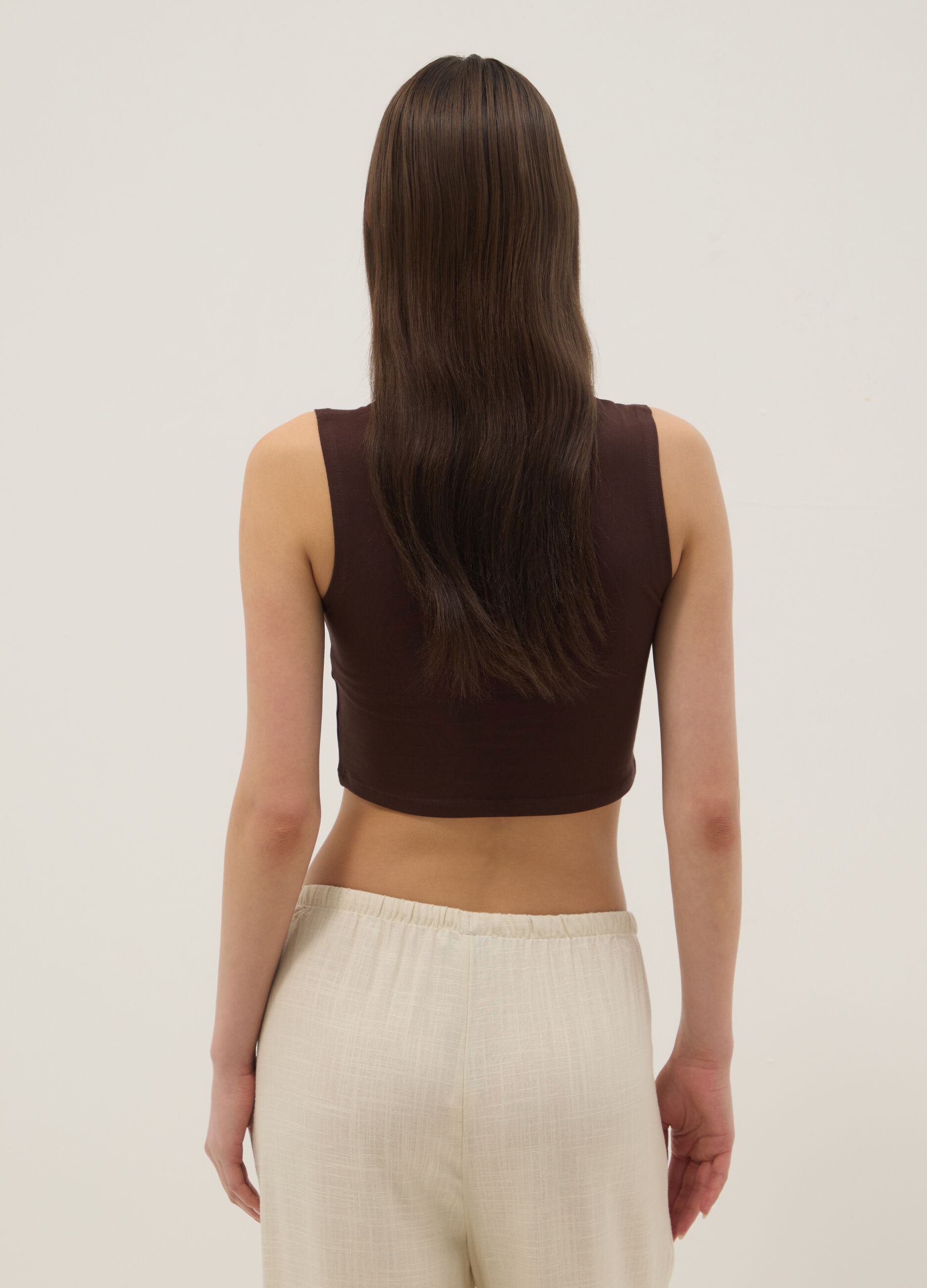 Braunes Regular-Fit-Tanktop aus elastischer Baumwolle mit Print