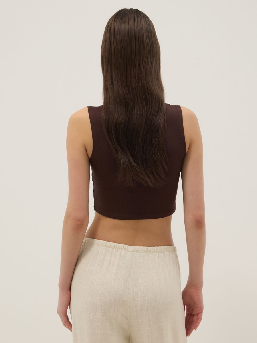 Brown stretch cotton regular-fit tank top with print_3