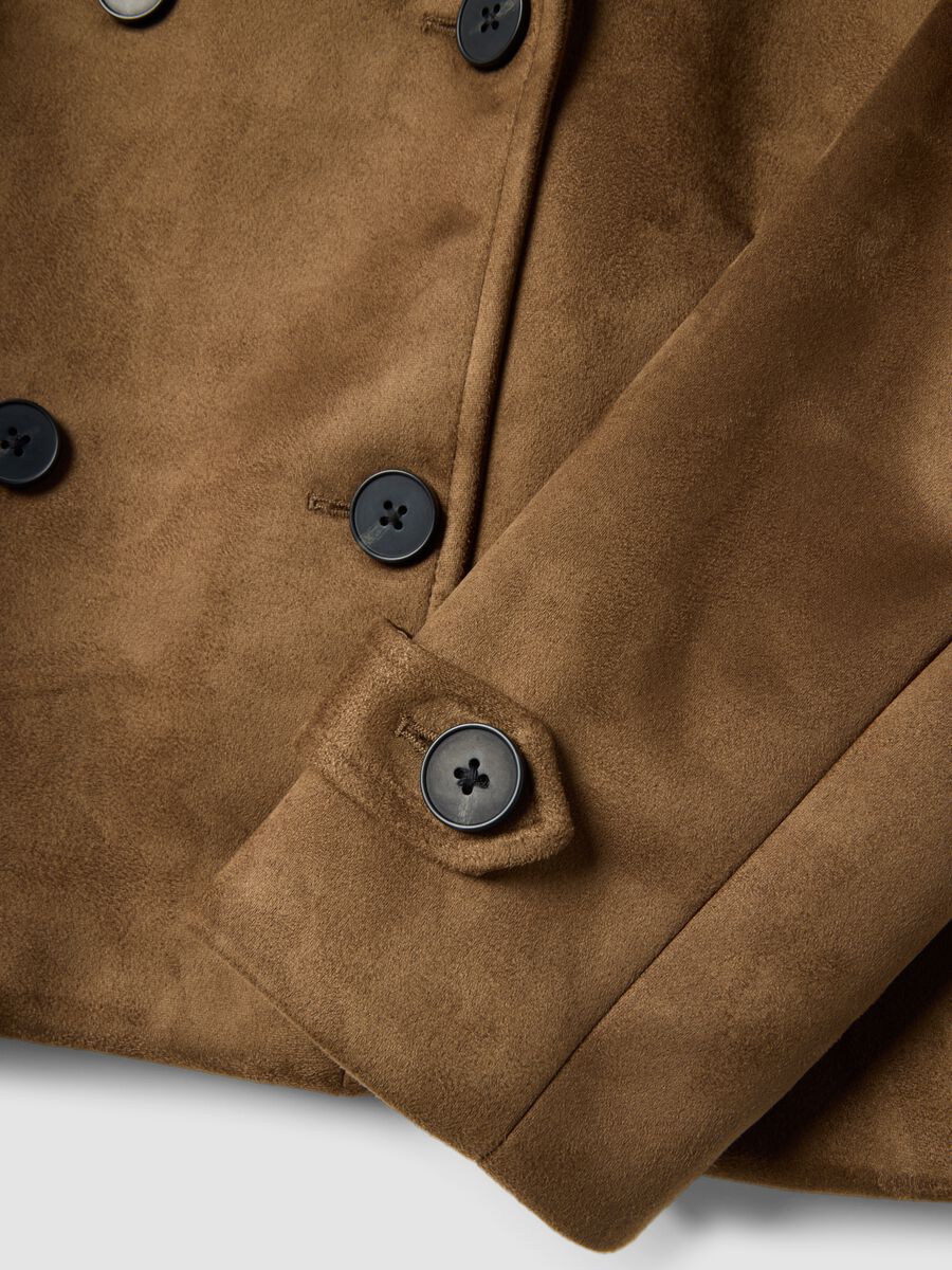 Brown double-breasted regular fit peacoat with pockets_5