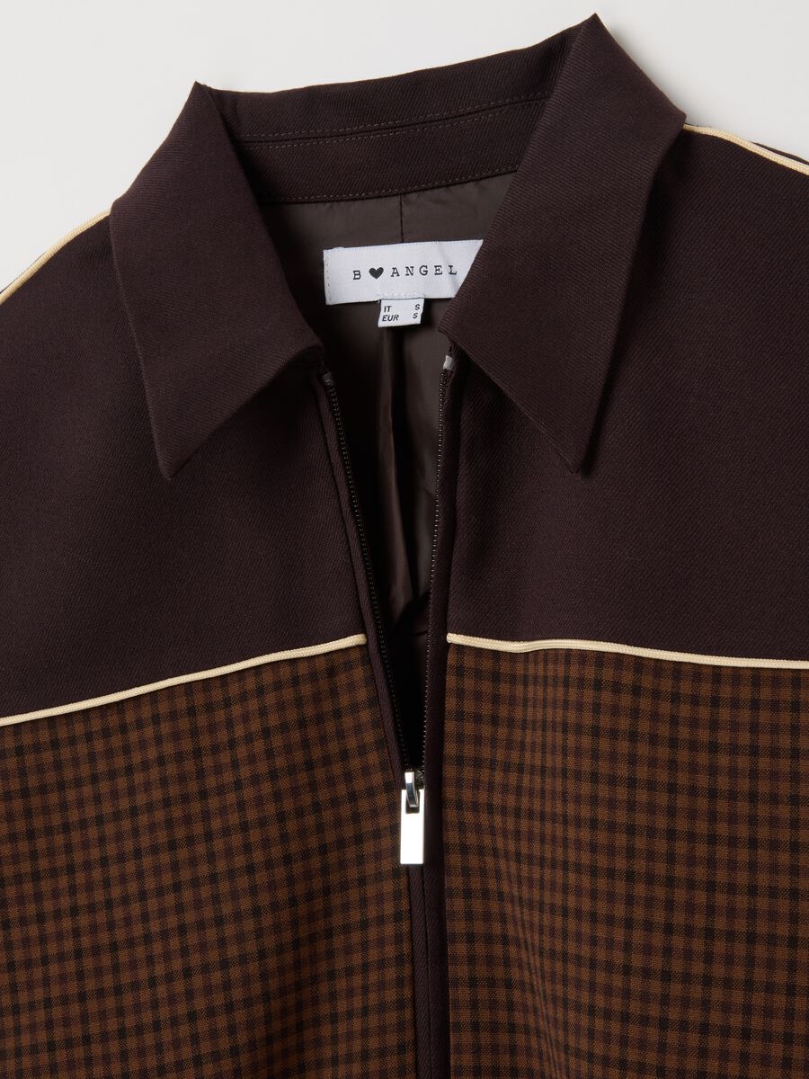 Brown Check Jacket with Zip_5