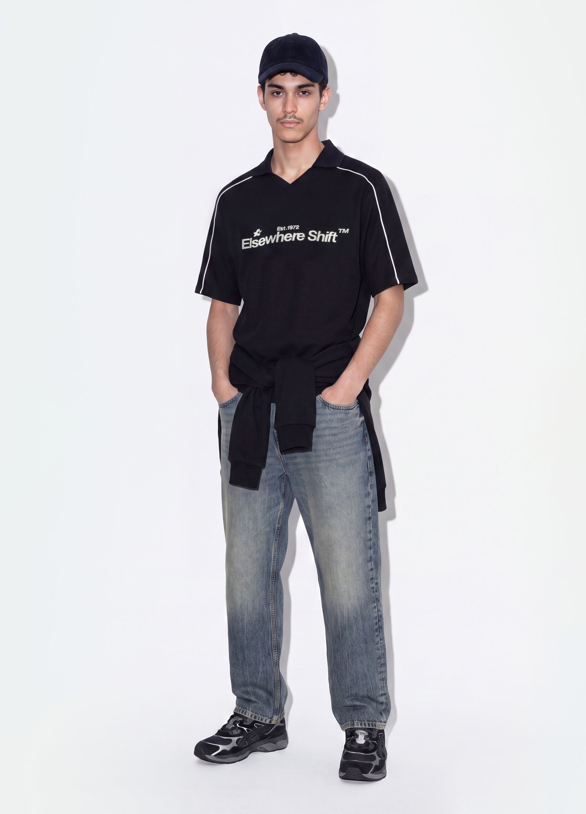 Black pure cotton oversized short-sleeve polo shirt