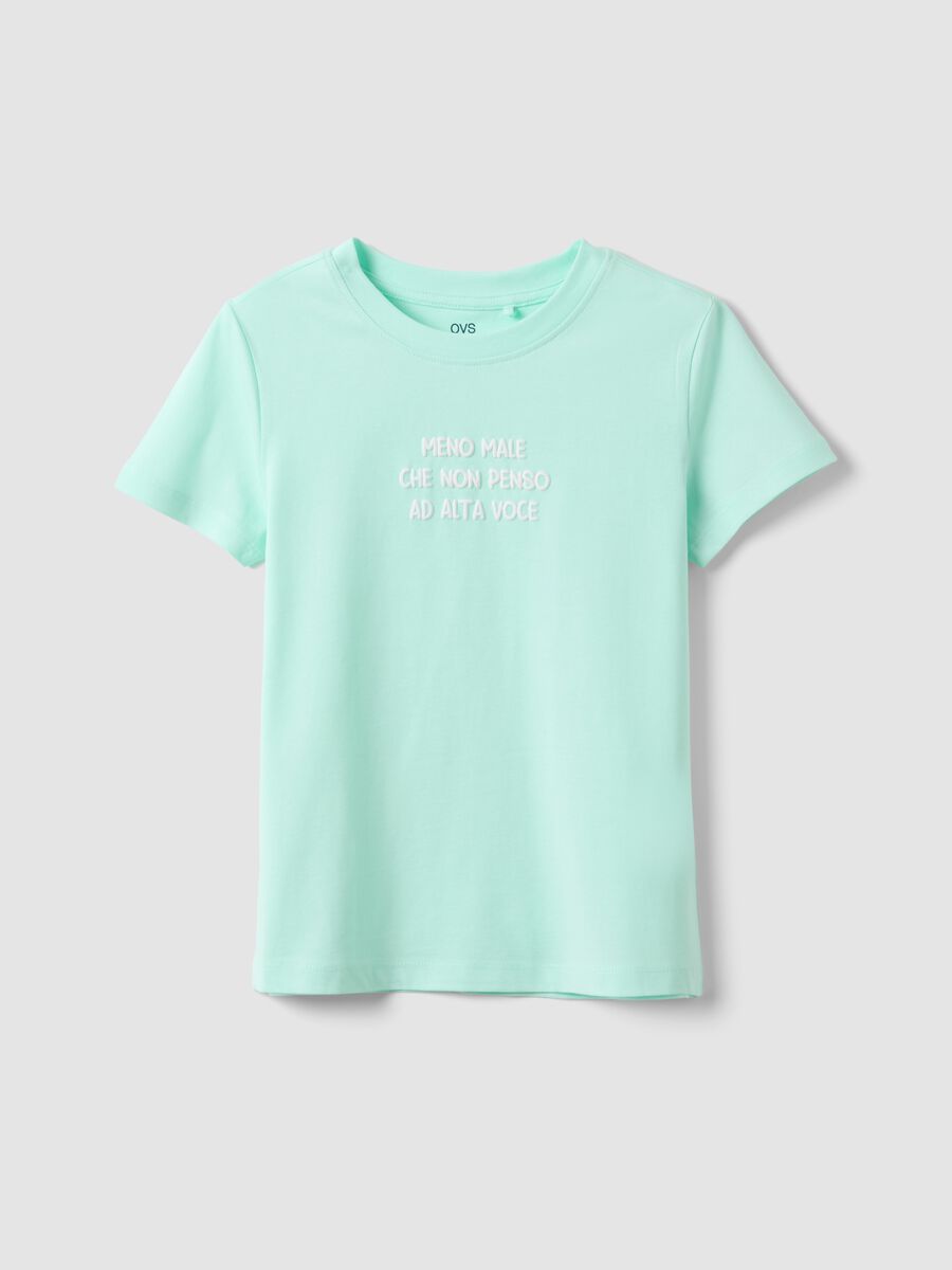 Girl's light blue pure cotton T-shirt regular fit with slogan_3