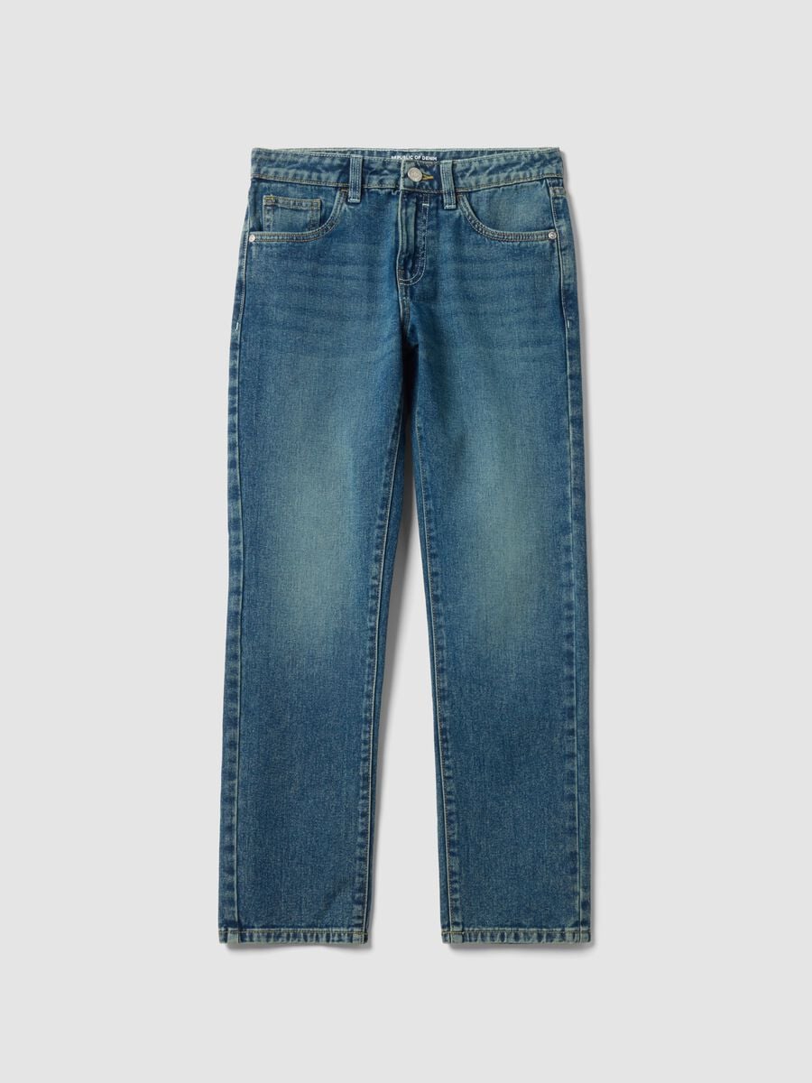 Jeans azuis de algod&atilde;o puro regular fit para rapaz_0