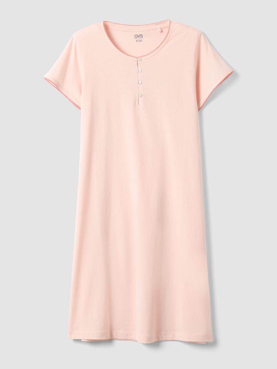 Pink pure cotton nightdress regular fit with Henley neckline_4