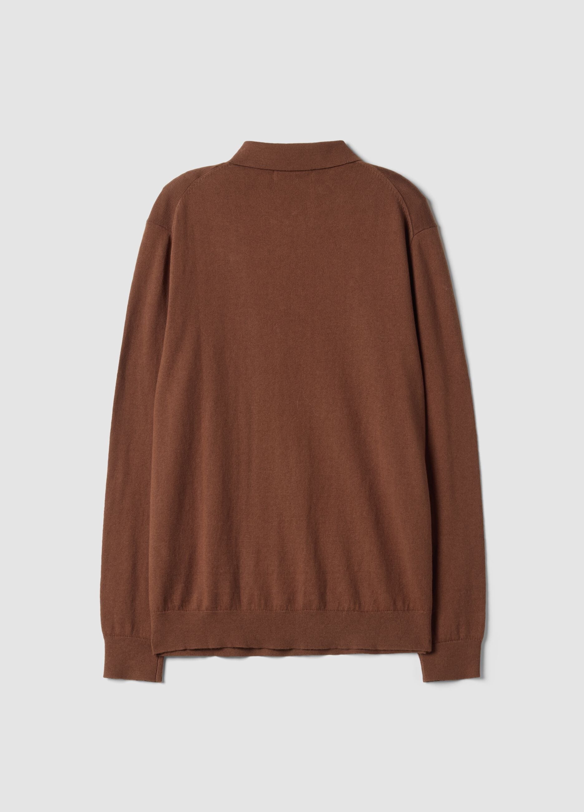 Polo marrone in misto cotone e cashmere a maniche lunghe regular fit