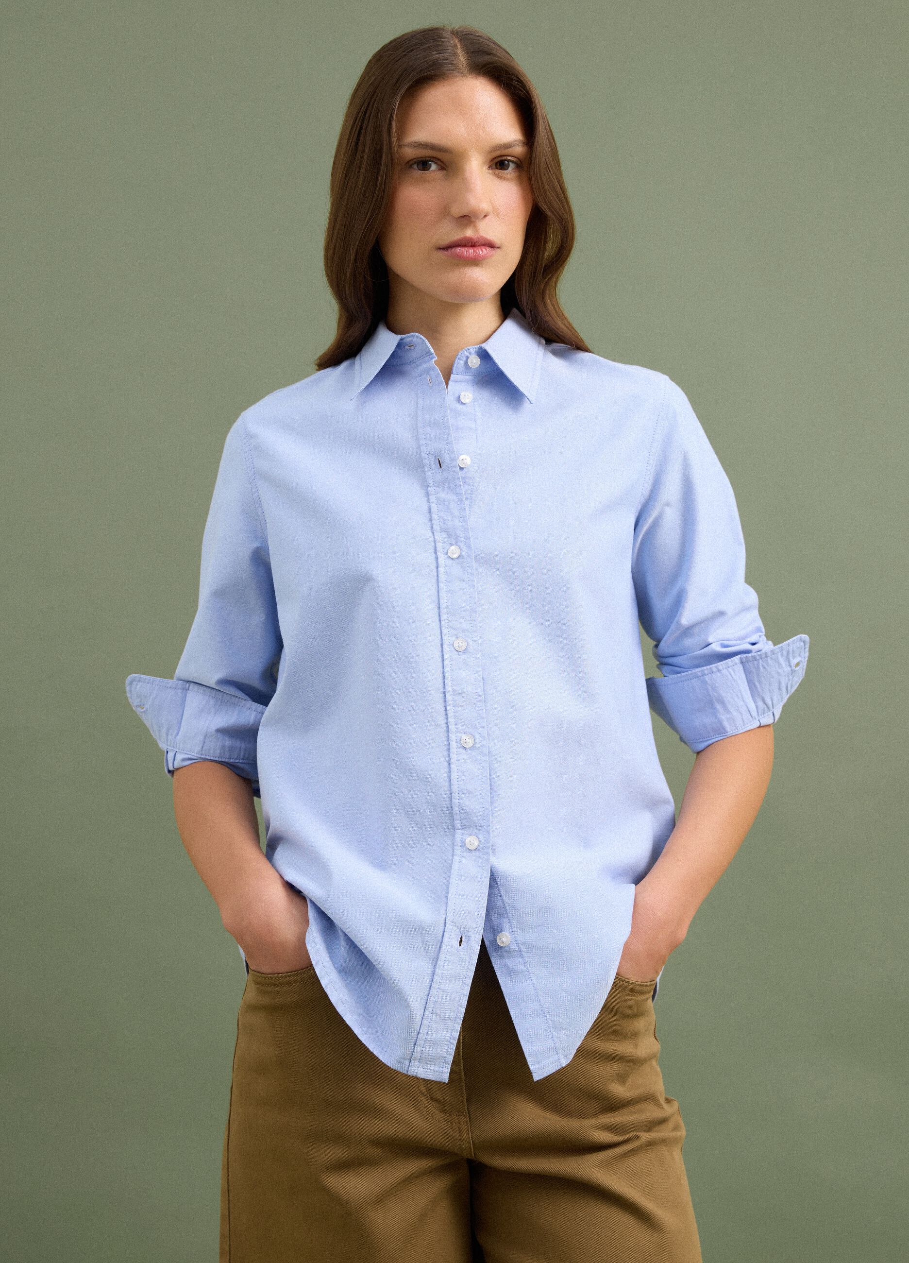 Light blue pure cotton Oxford shirt, comfort fit