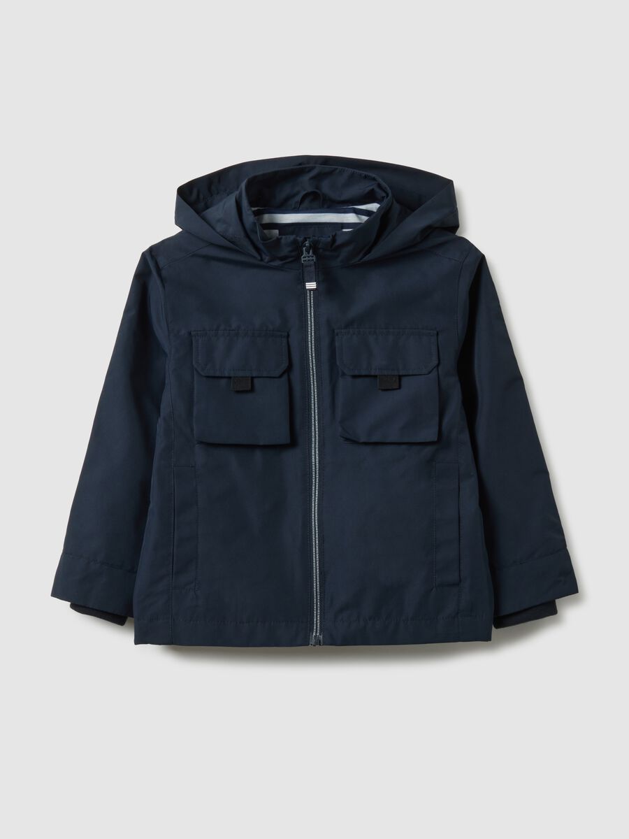 Blue lined regular fit kids' jacket with hood_0