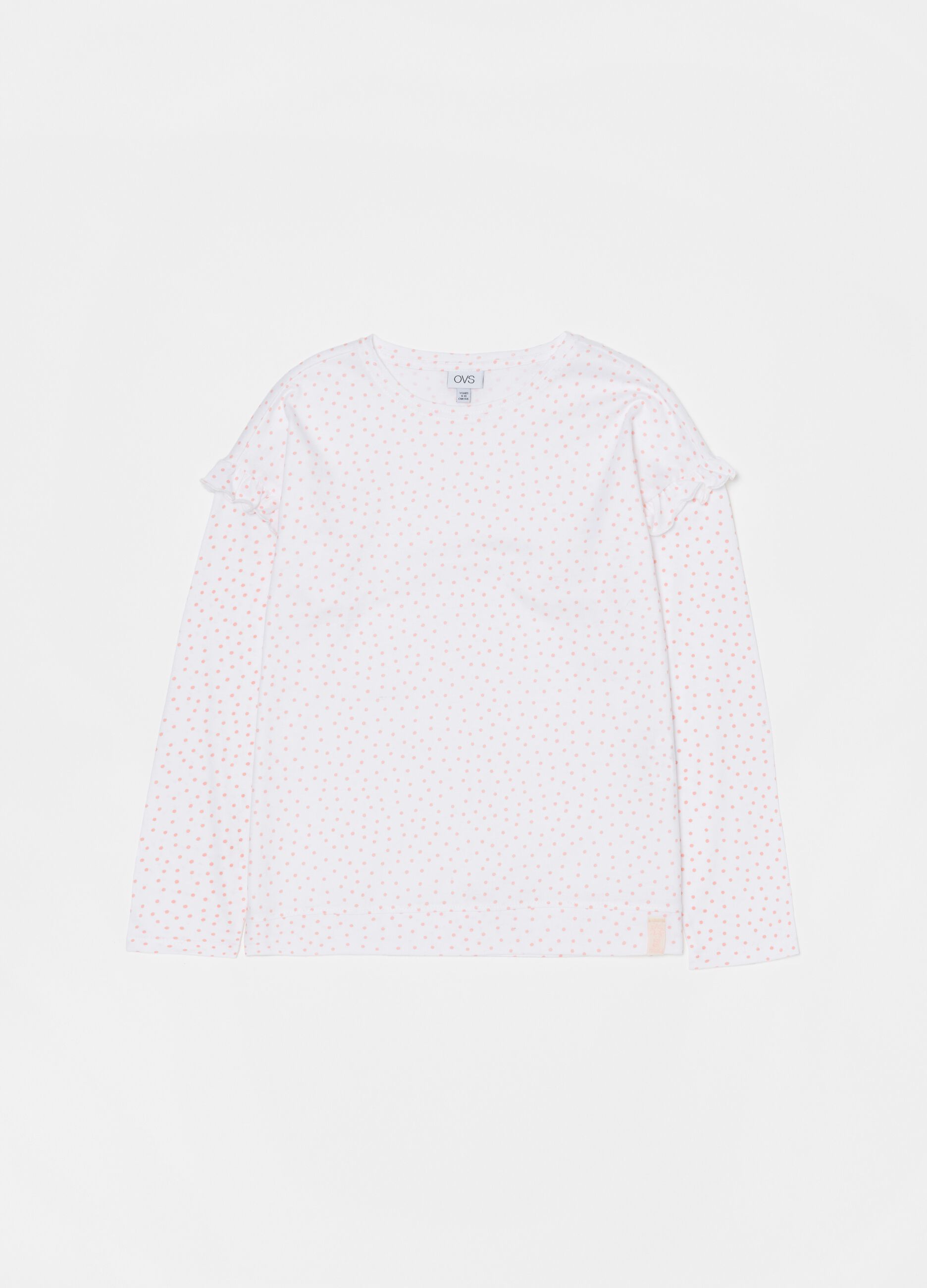 Long cotton pyjamas with polka dots and frills