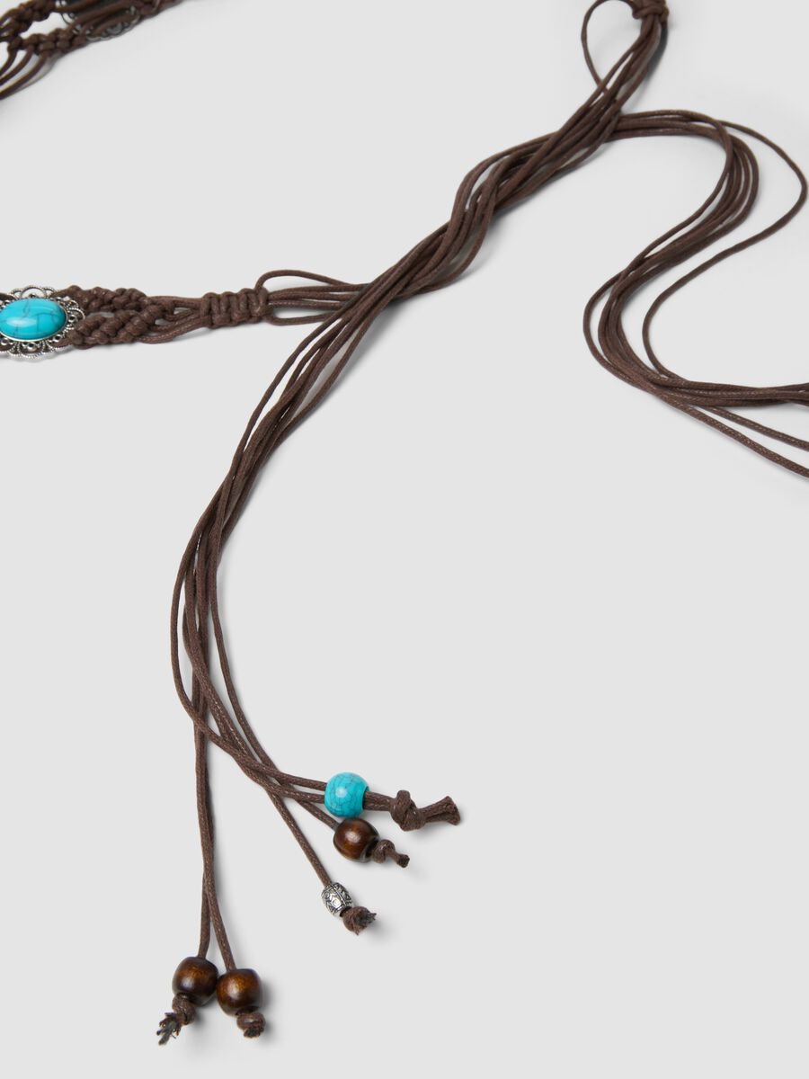 Brown braided belt with beads and decorative stones_2