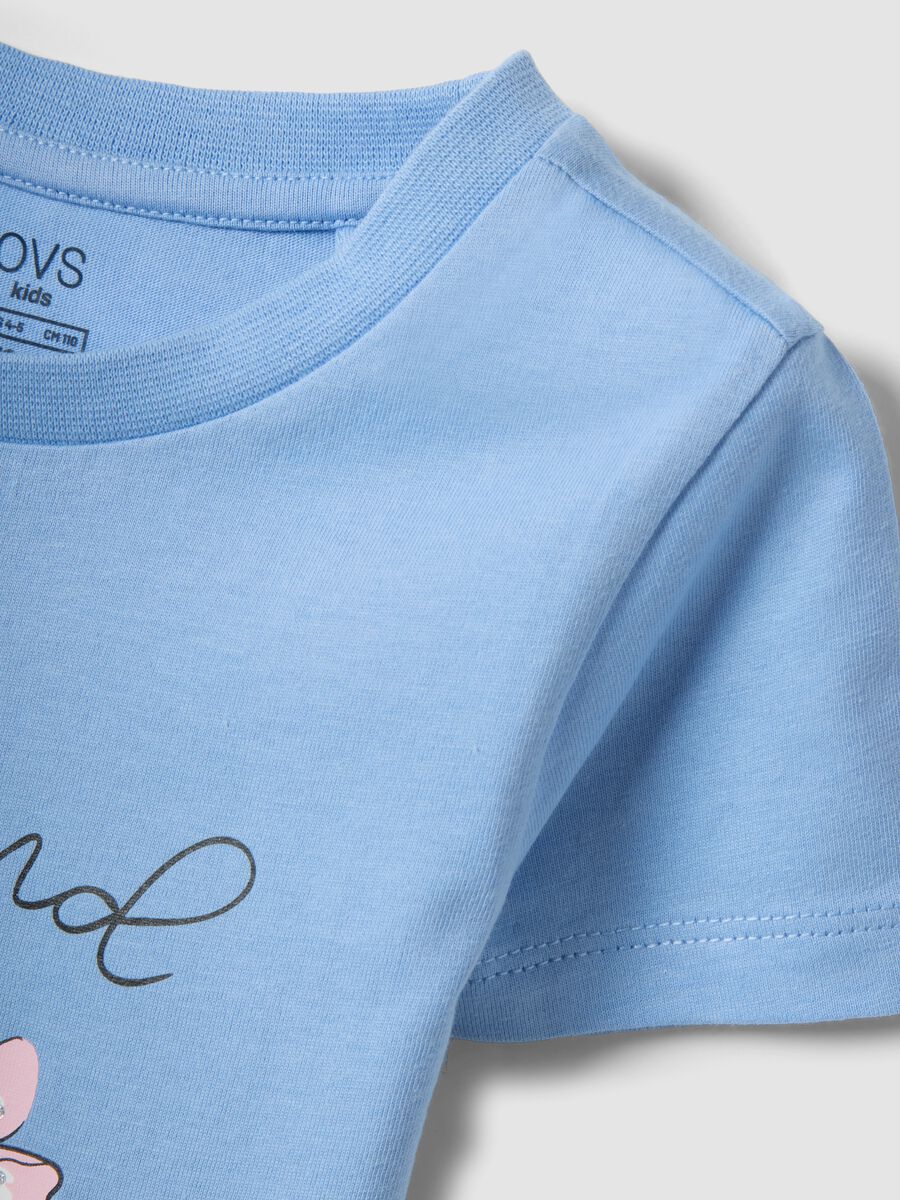 Girls&rsquo; light blue pure organic cotton T-shirt with print and glitter_2