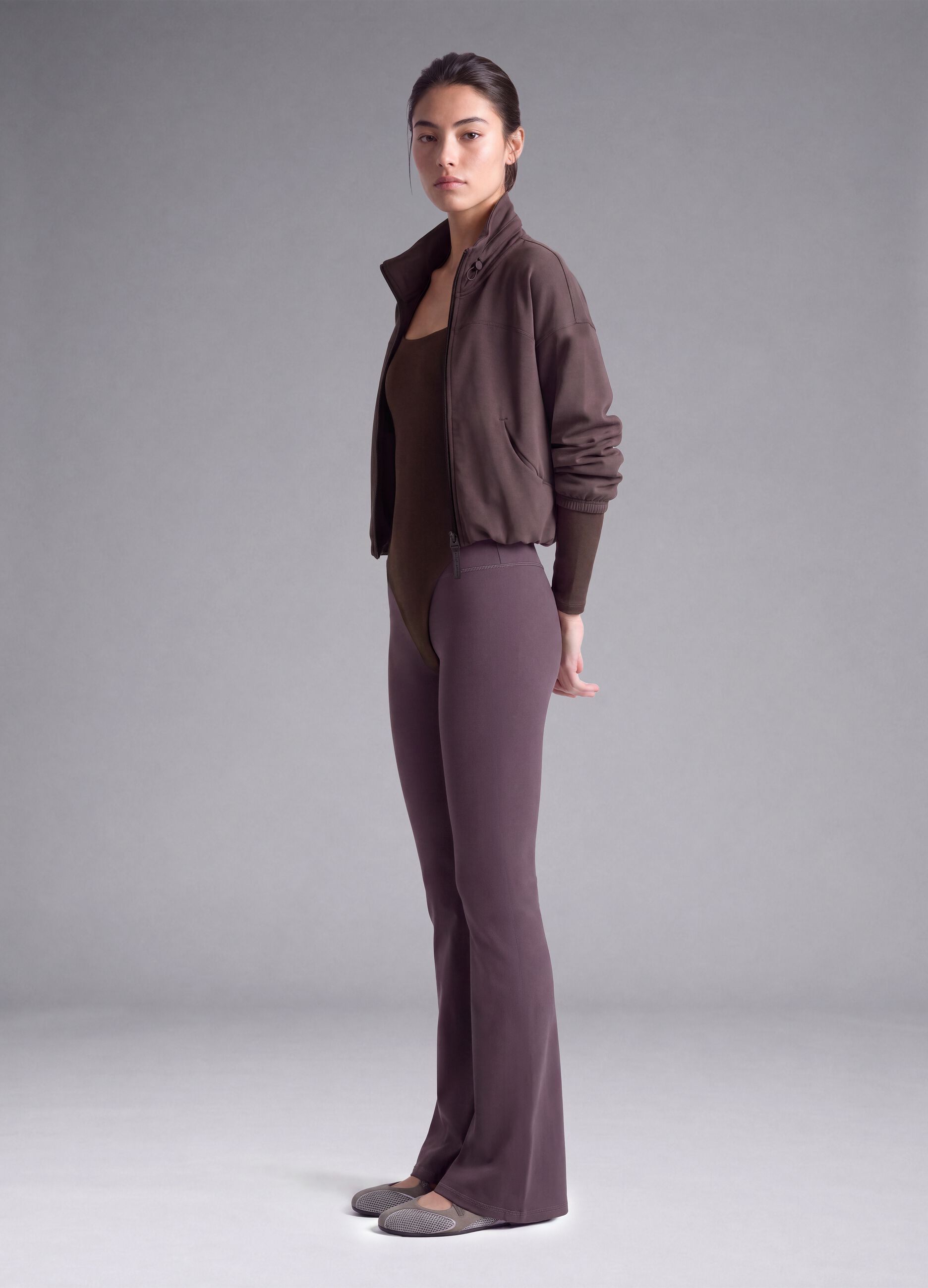 Purple Flared Leggings in Stretch Fabric