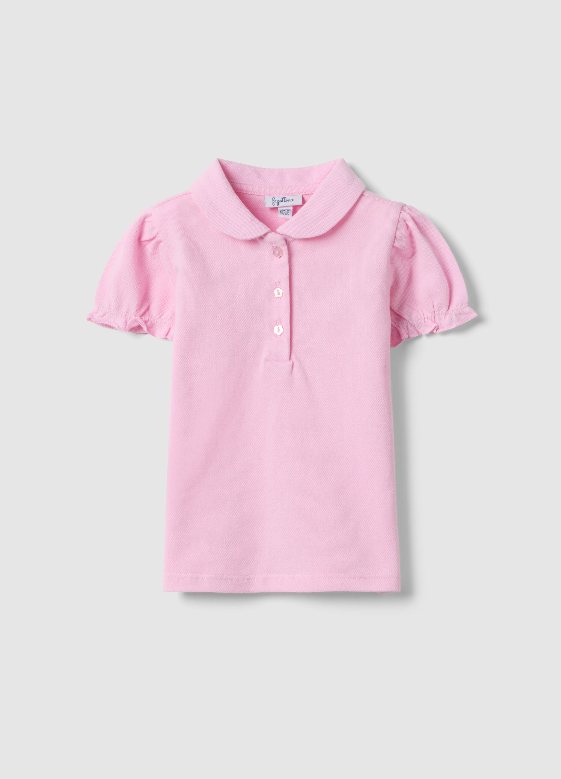 Polo in puro cotone rosa da bimba regular fit con maniche arricciate