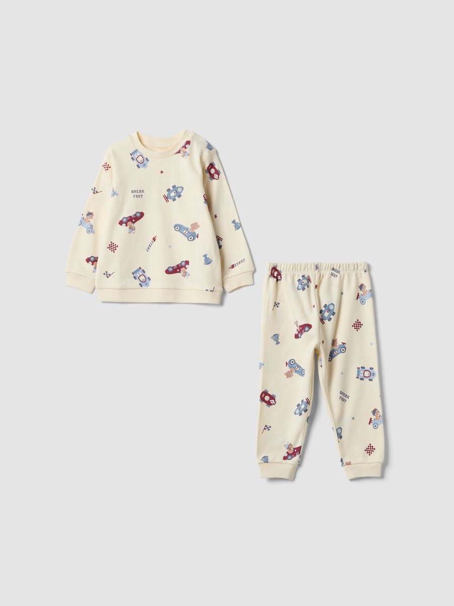 Pyjama blanc en coton bio avec imprim&eacute; petites voitures pour b&eacute;b&eacute; et enfant_0