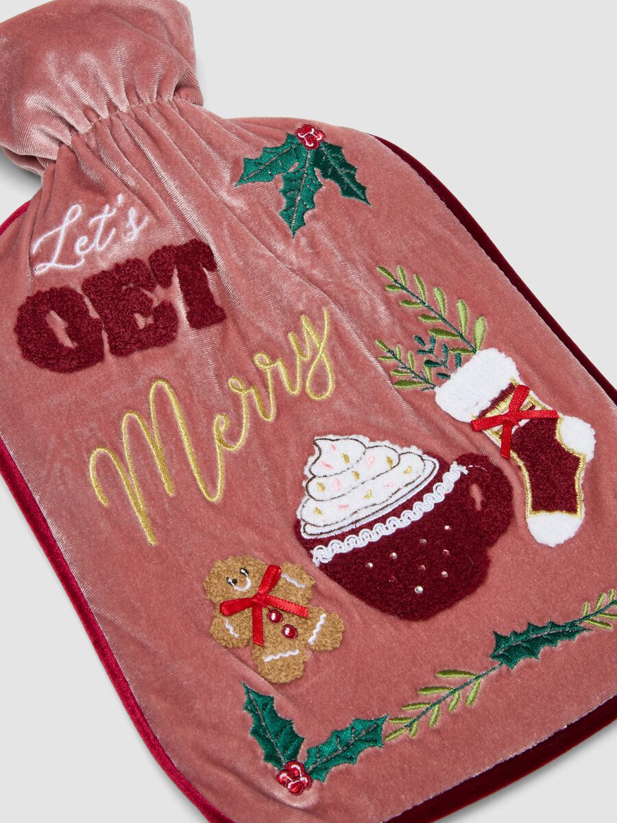 Pink hot water bottle with festive embroidery_2