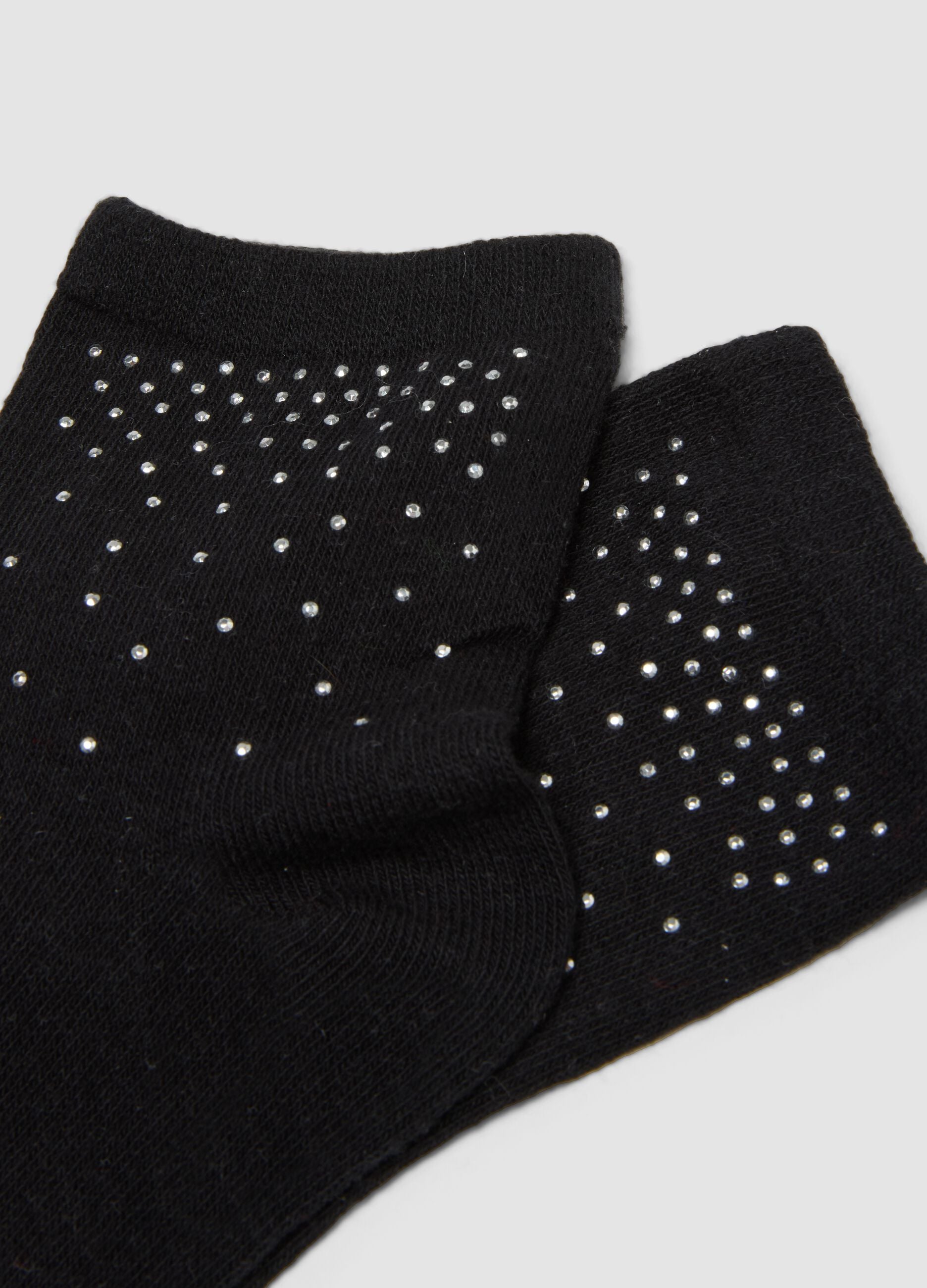 Calzini neri in cotone organico elasticizzato con strass