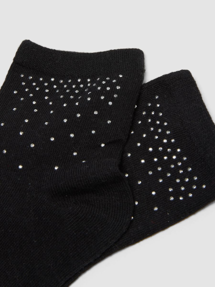 Calzini neri in cotone organico elasticizzato con strass_1