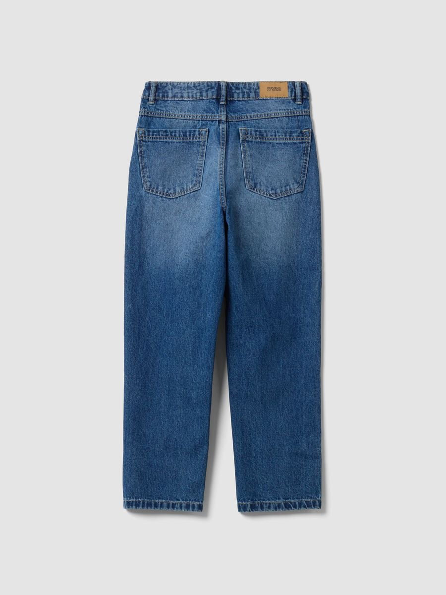 Jeans baggy azuis em algod&atilde;o puro com rasg&otilde;es para rapaz_2