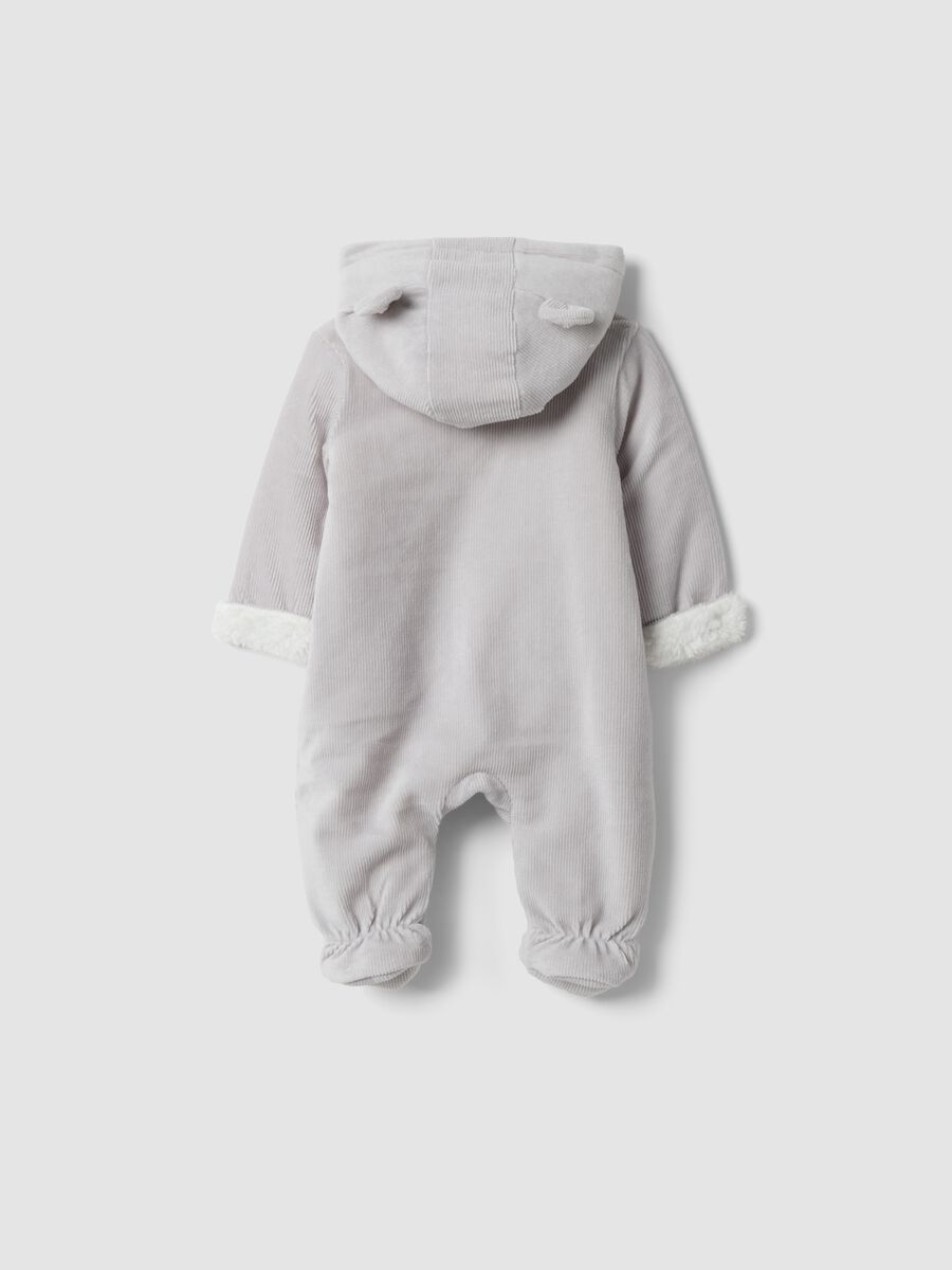 Tutina grigia con cappuccio in cotone organico elasticizzato con stampa Mickey_1